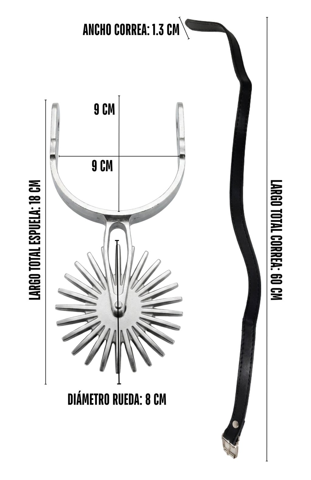 Par De Espuelas Chilenas Con Rodaja De 8cm Y Correas Cuerina