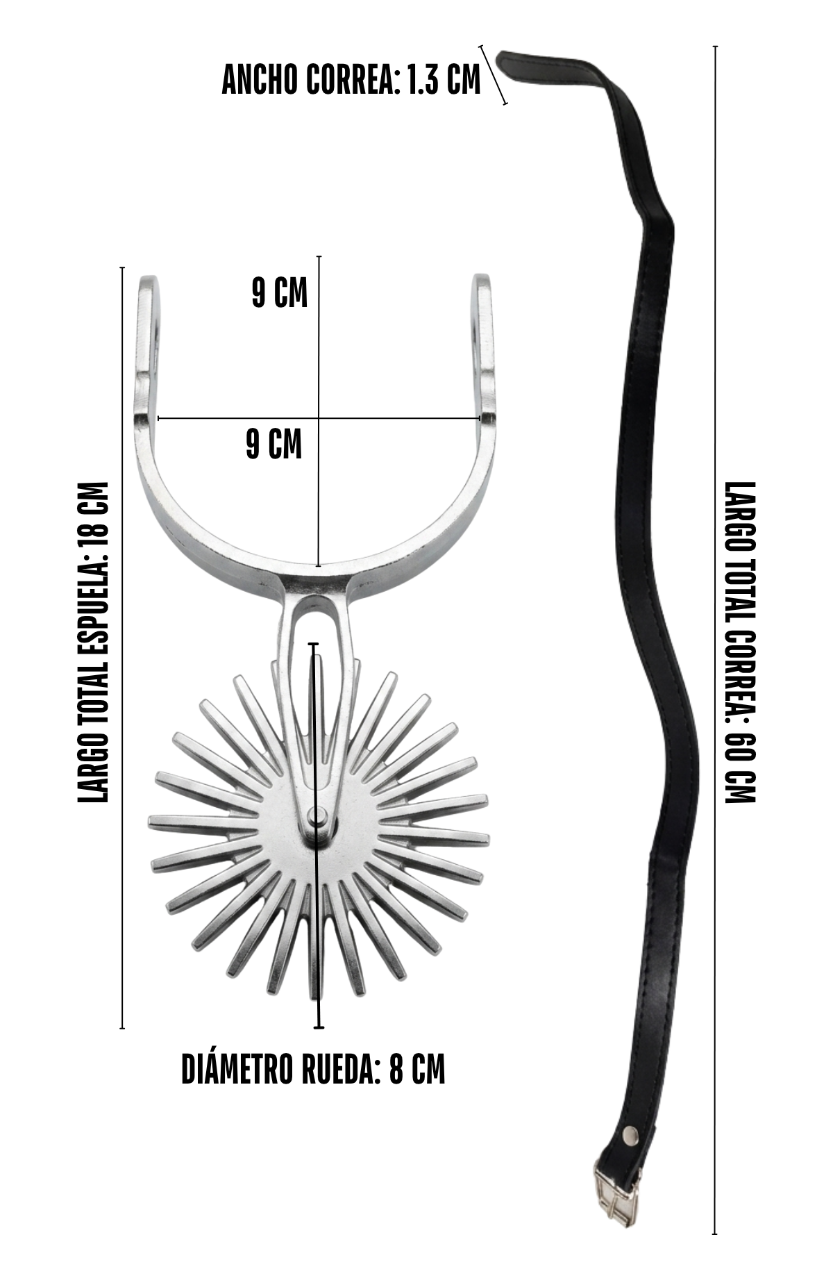 Par De Espuelas Chilenas Con Rodaja De 8cm Y Correas Cuerina
