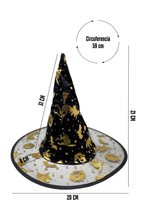 Sombrero De Bruja Negro Con Estampado Dorado Halloween / Fiesta
