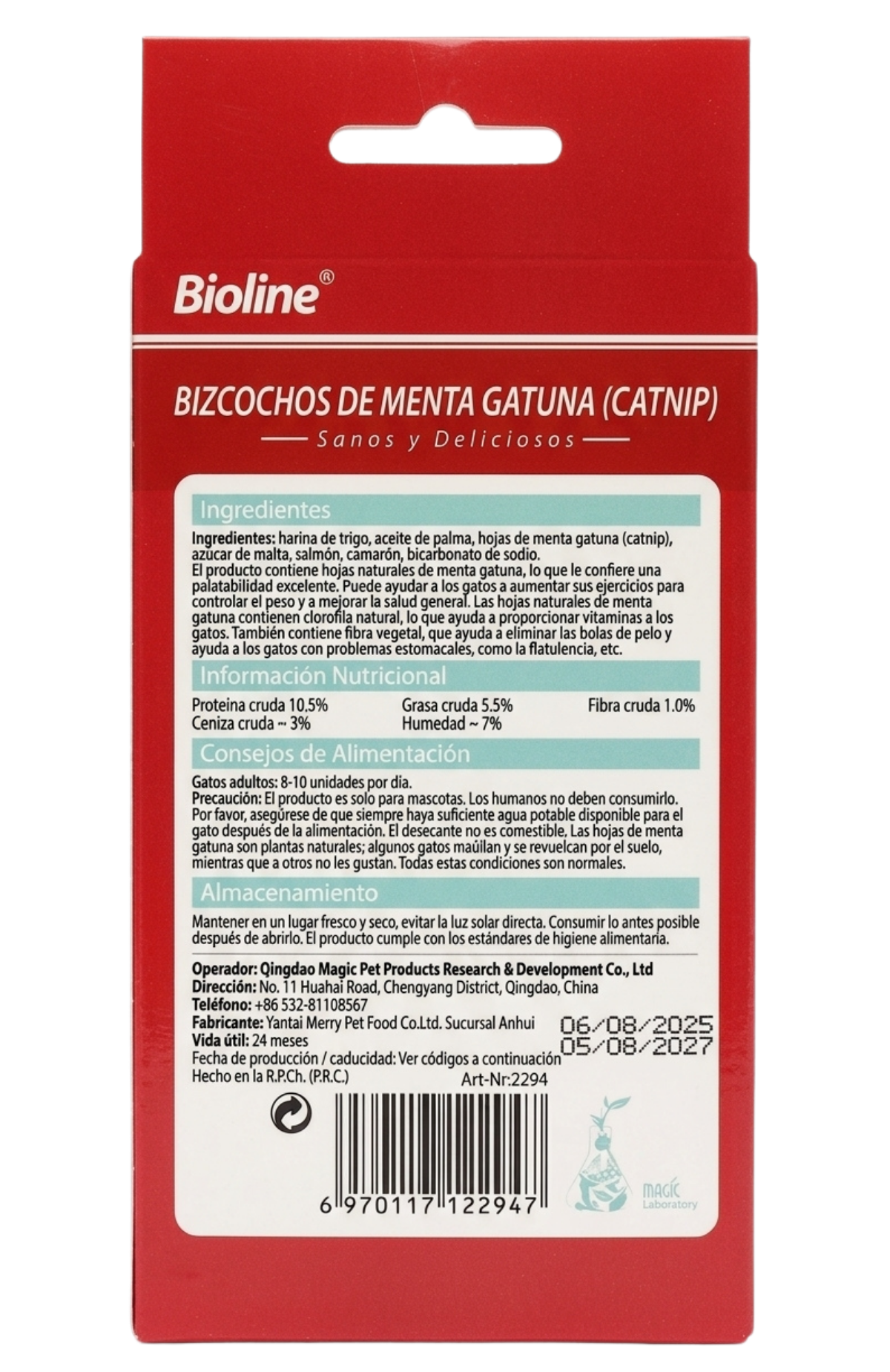 Pack 6 Snack Bioline Para Gato Con Catnip Y Salmón / Bacalao 80 G