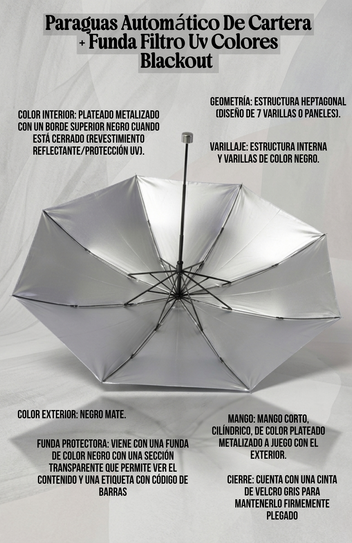 Paraguas Automático De Cartera Quitasol Filtro Uv Blackout