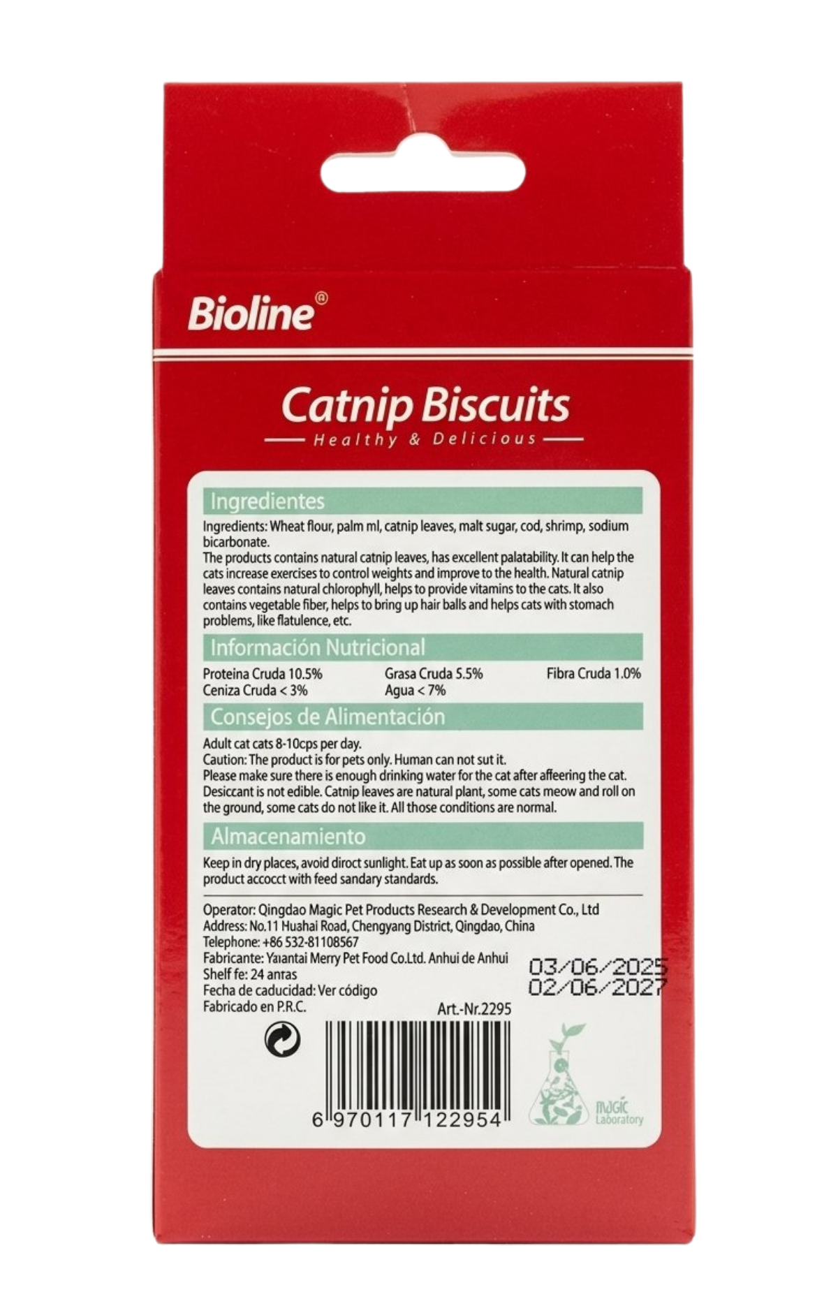Pack 6 Snack Bioline Para Gato Con Catnip Y Salmón / Bacalao 80 G