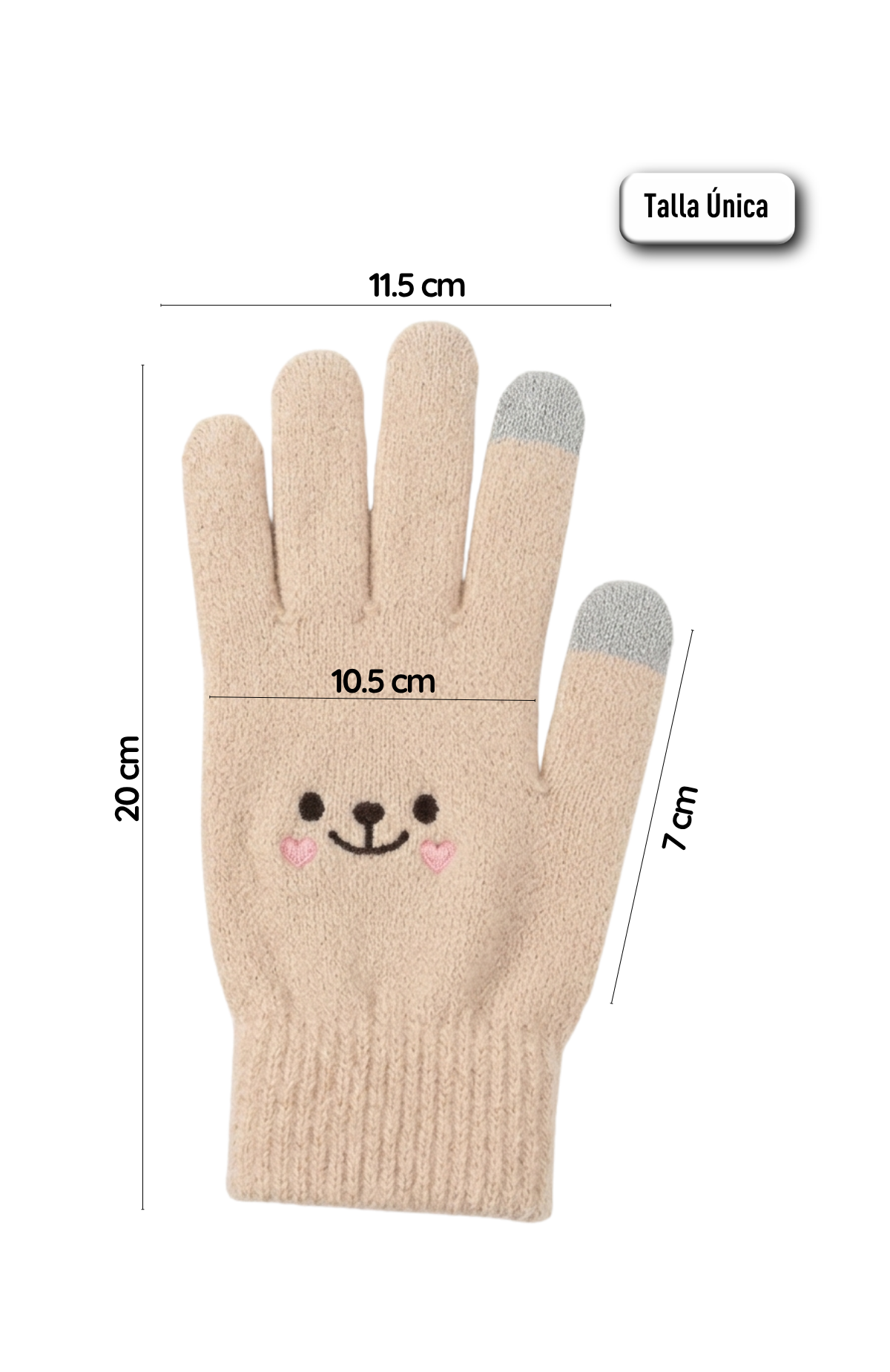 Guantes Táctiles Lana Térmicos Osito Para Niñas 6 A 10 Años