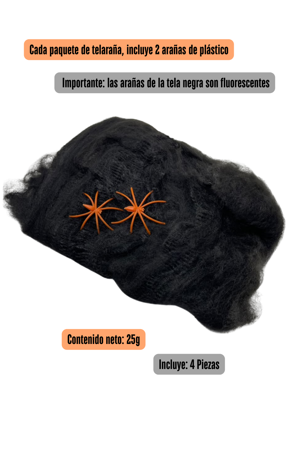 Pack 4 Telarañas Halloween Tela Araña Blanca Negra Cotillón Surtidas
