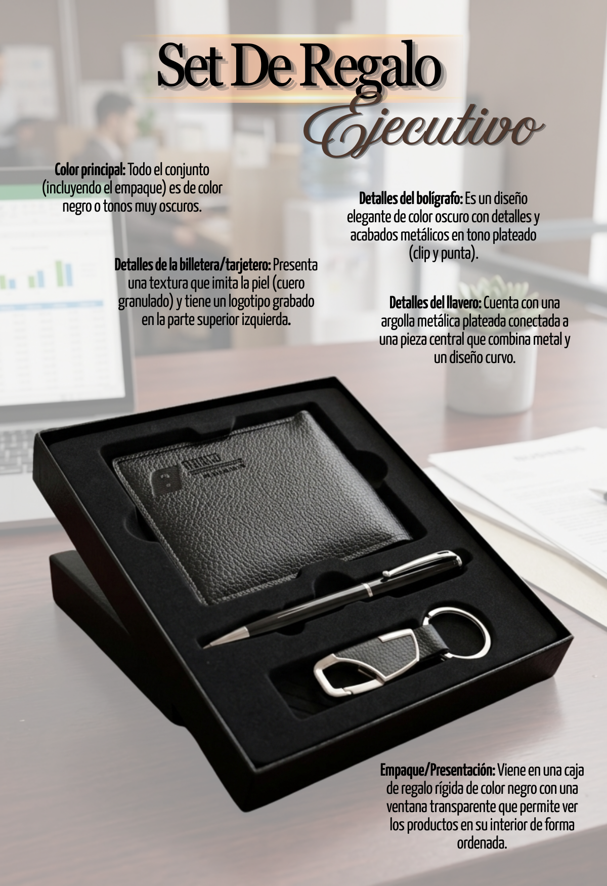 Set De Regalo Hombre Billetera Lapicero Y Llavero Elegante