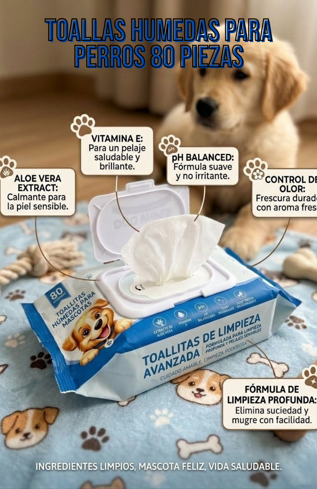 Toallitas Húmedas Perros PETGAGA 80 Unidades Aloe Vera