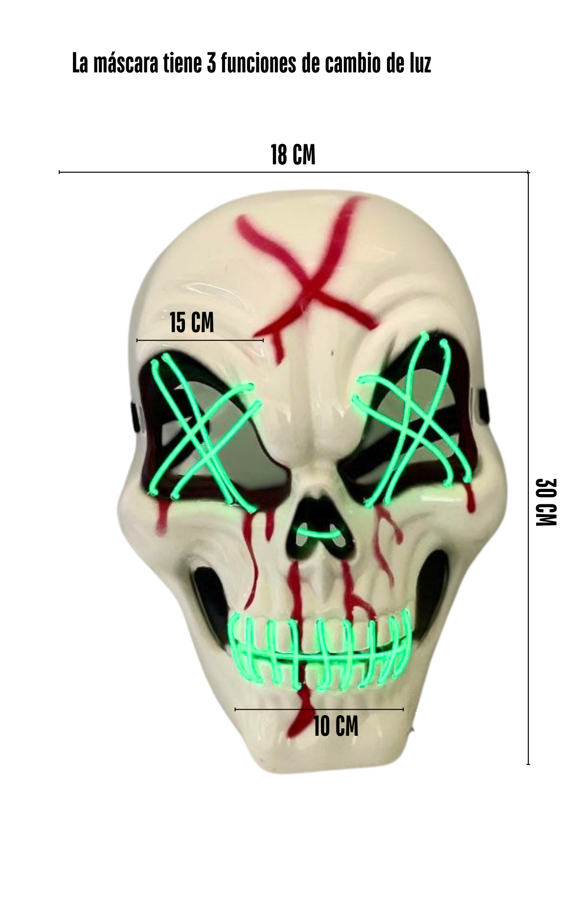 Máscara La Purga Led Calavera Disfraz Halloween Fiesta + Baterías De Obsequio