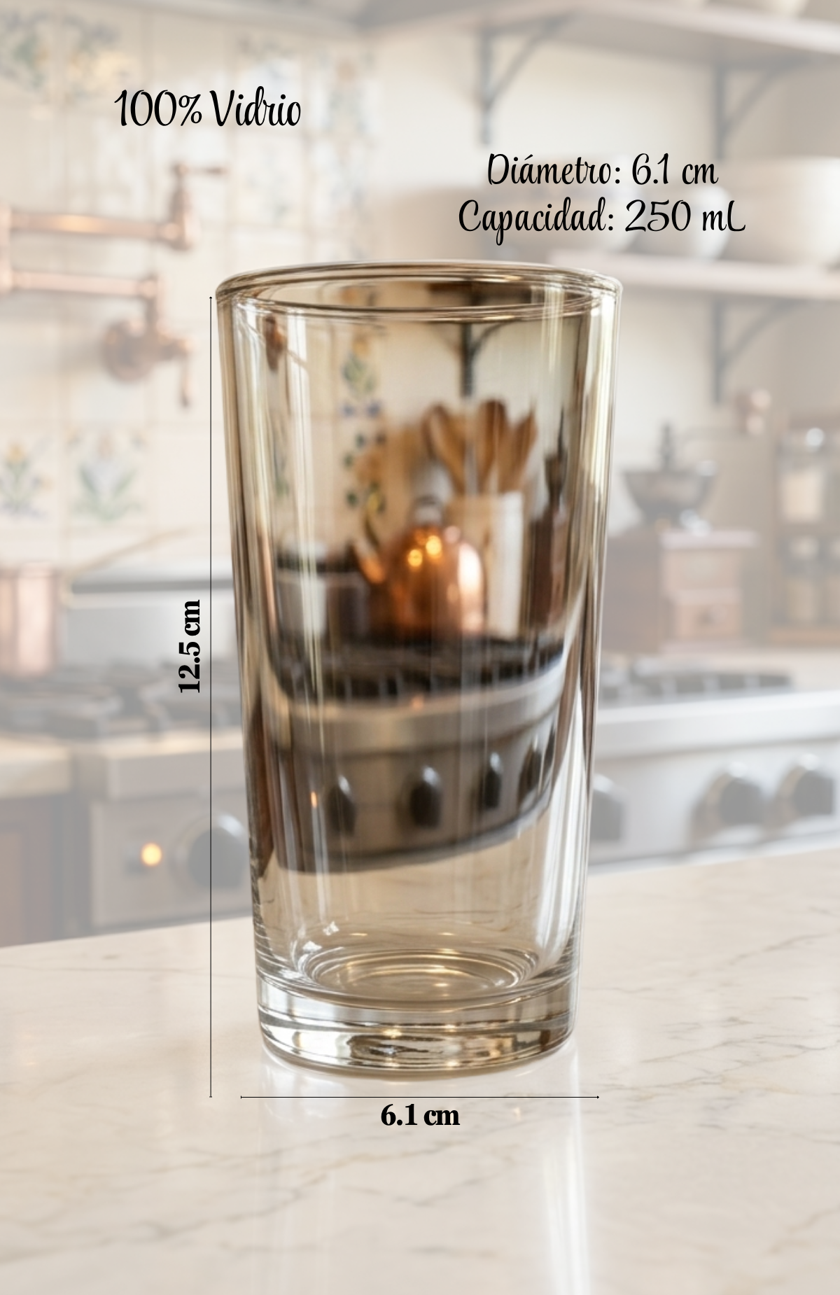 Set De 6 Vasos De Vidrio 250ml Casa Bonita Cristalería Hogar