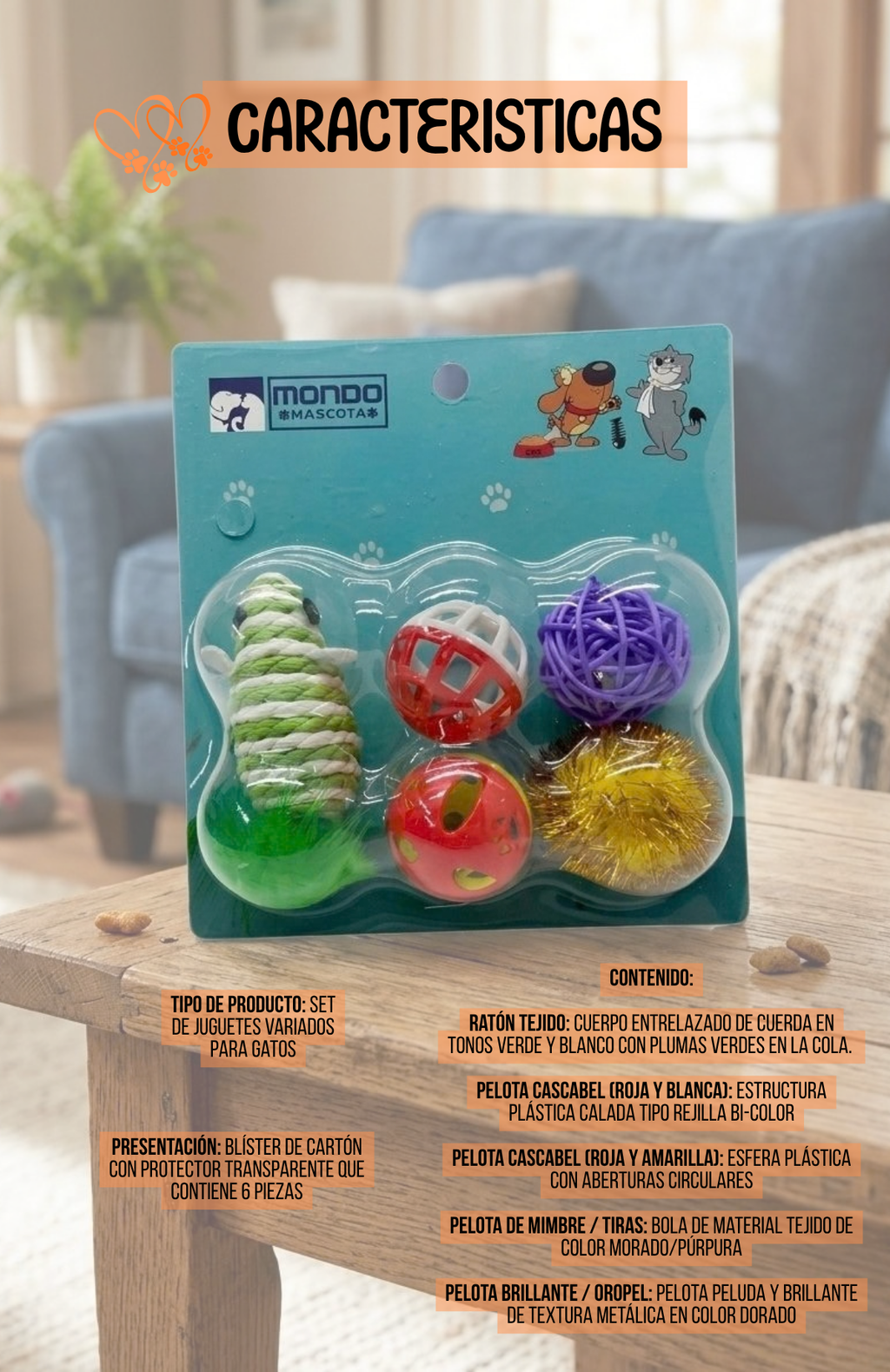 Set 6 Juguetes Para Gatos Pelotas Con Sonido Y Raton
