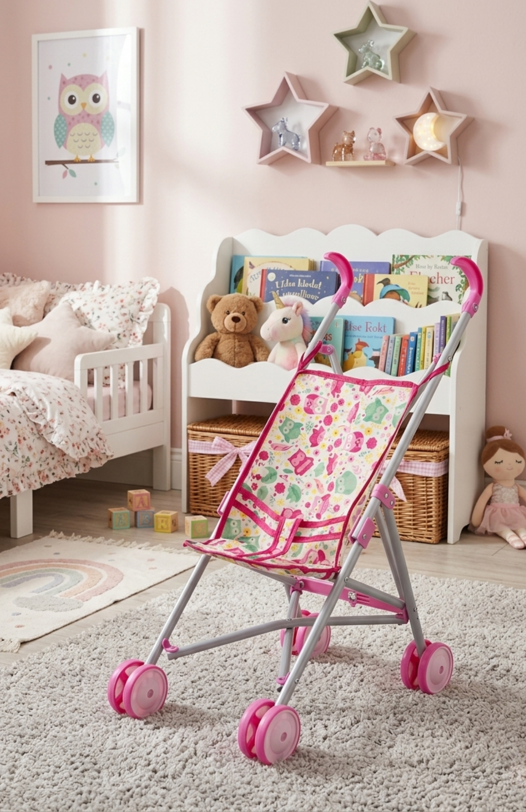 Coche De Juguete Para Muñecas Paseador Plegable Rosa