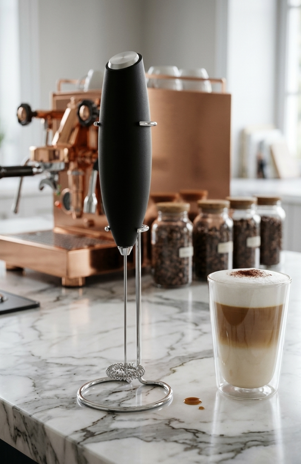 Revolvedor Portátil Mini Batidor Eléctrico Con Soporte Café