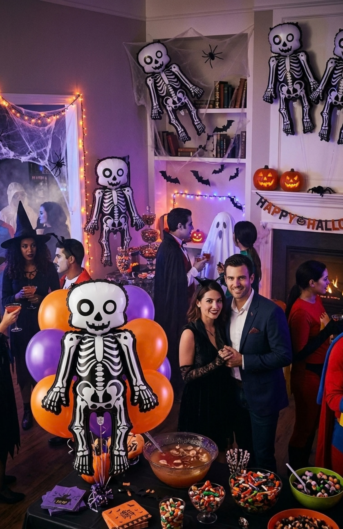 Globo Metalizado Esqueleto Halloween Gigante 53x92cm Decoración