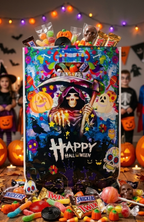 Pack 10 Bolsas Para Dulces Halloween Plásticas Con Manilla 16.5x25.5cm (Muerte)