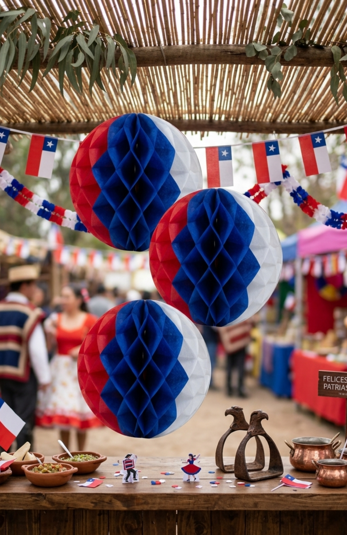 Pack 3 Esferas Tricolor 30cm Decoración Para Fiestas Patrias