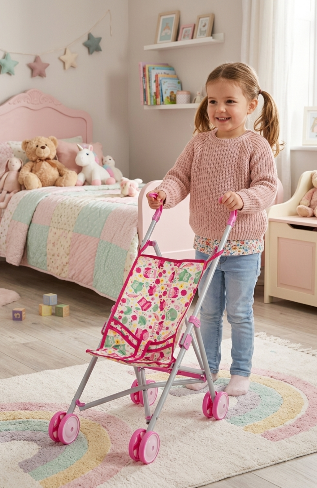 Coche De Juguete Para Muñecas Paseador Plegable Rosa