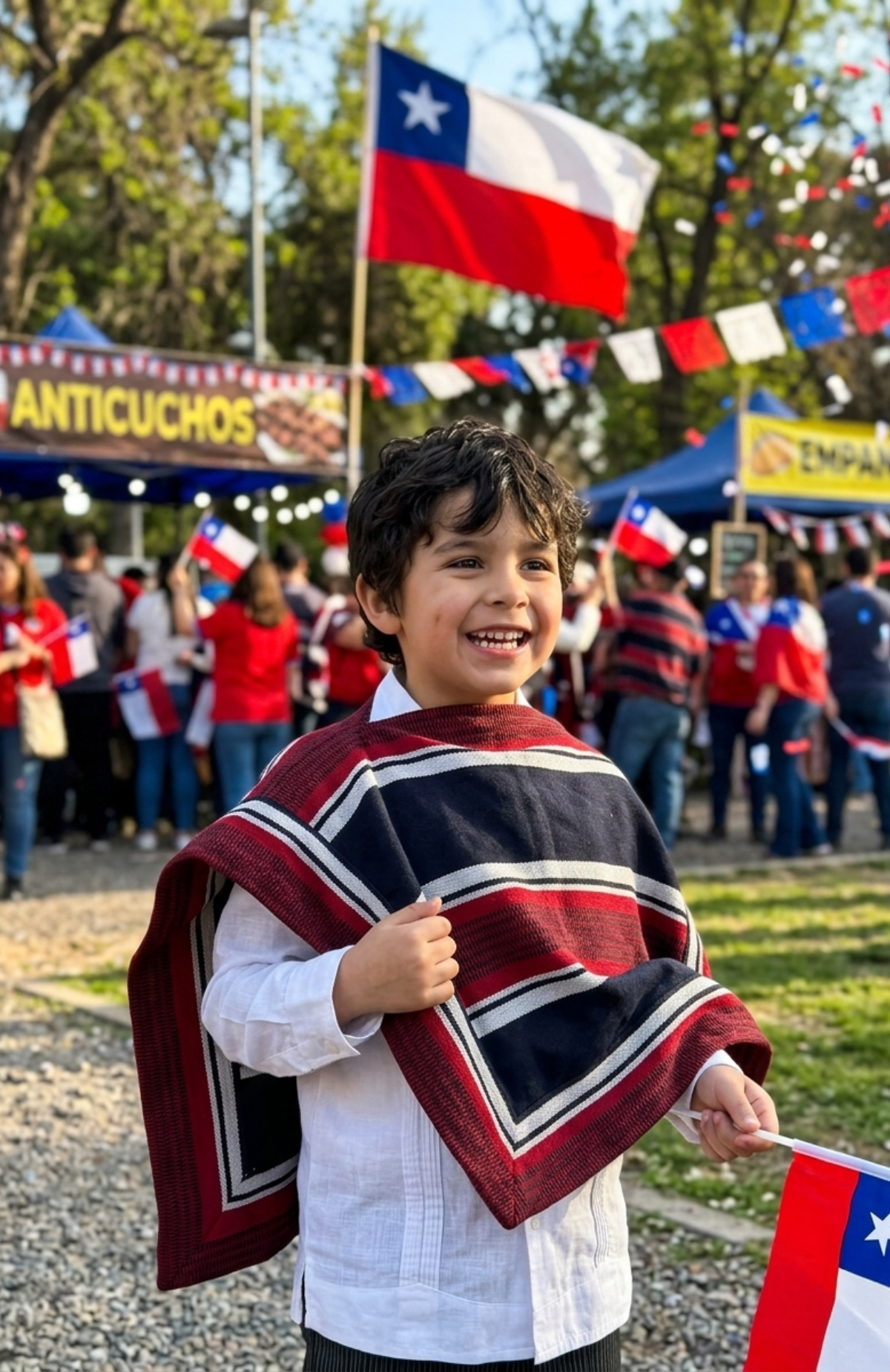 Manta Poncho Huaso Baile Cueca Fecha Patrias Niños 53x85cm