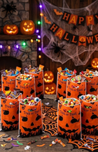 Pack 10 Bolsas Para Dulces Halloween Plásticas Con Manilla 16.5x25.5cm (Trick Or Treat)