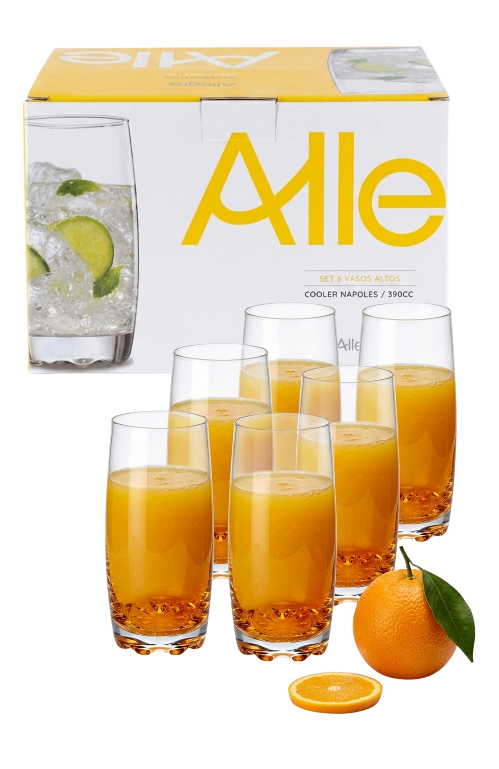 Set De 6 Vasos De Vidrio Altos Allegra Cooler Nápoles 390ml