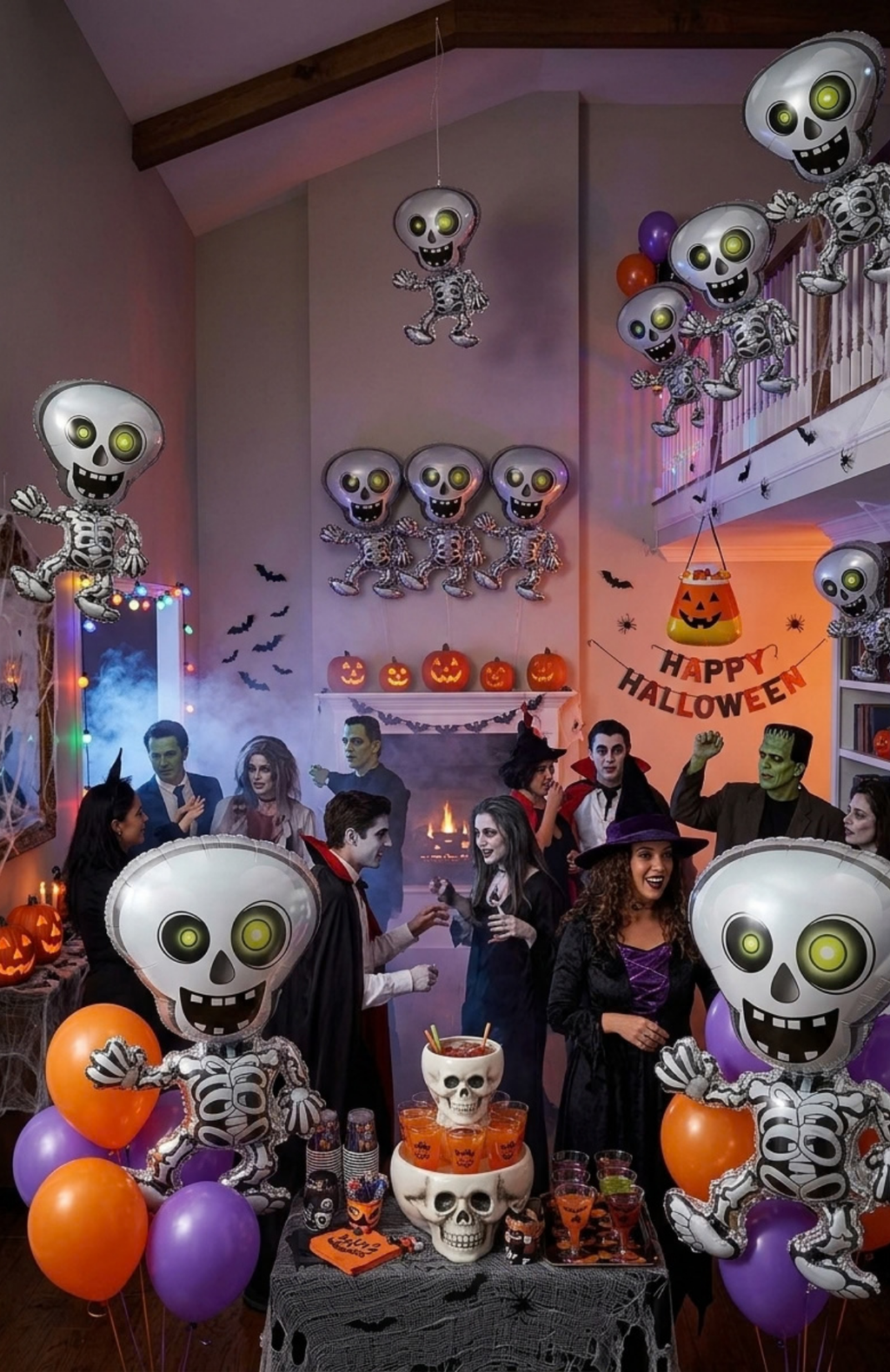 Globo Metalizado Esqueleto Halloween Gigante 48x80cm Decoración
