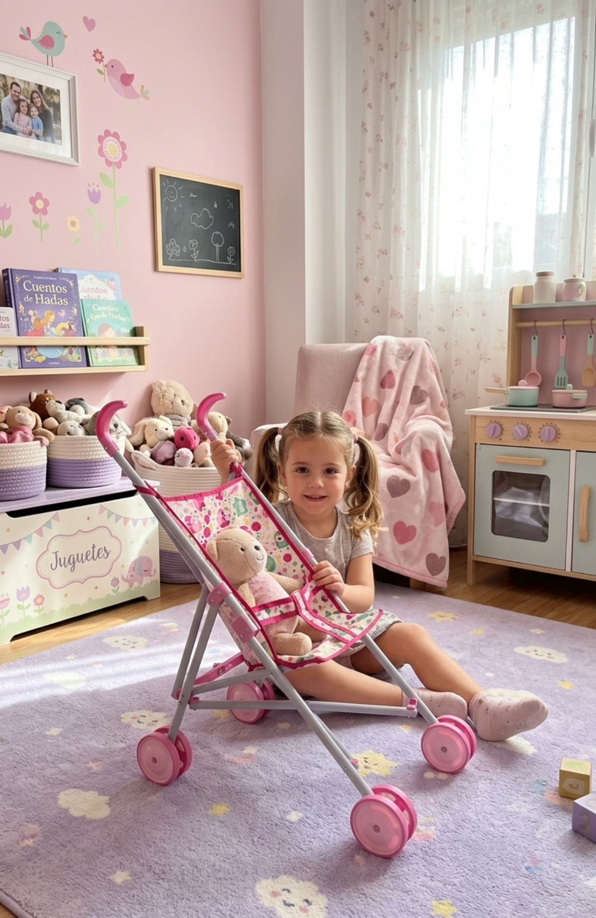 Coche De Juguete Para Muñecas Paseador Plegable Rosa