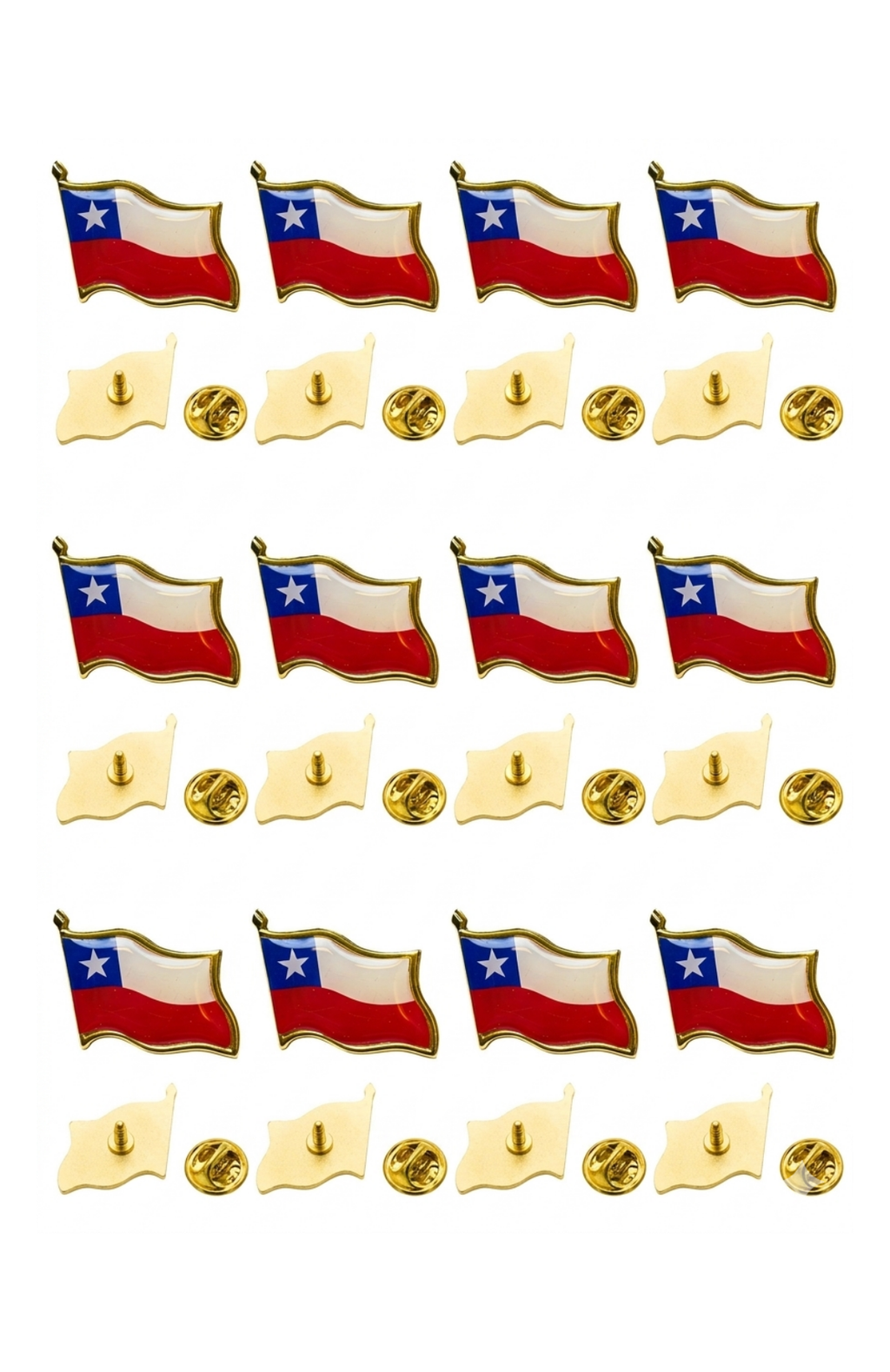 Pack 12 Piochas Pin Bandera Chile Metalica Boton Broche