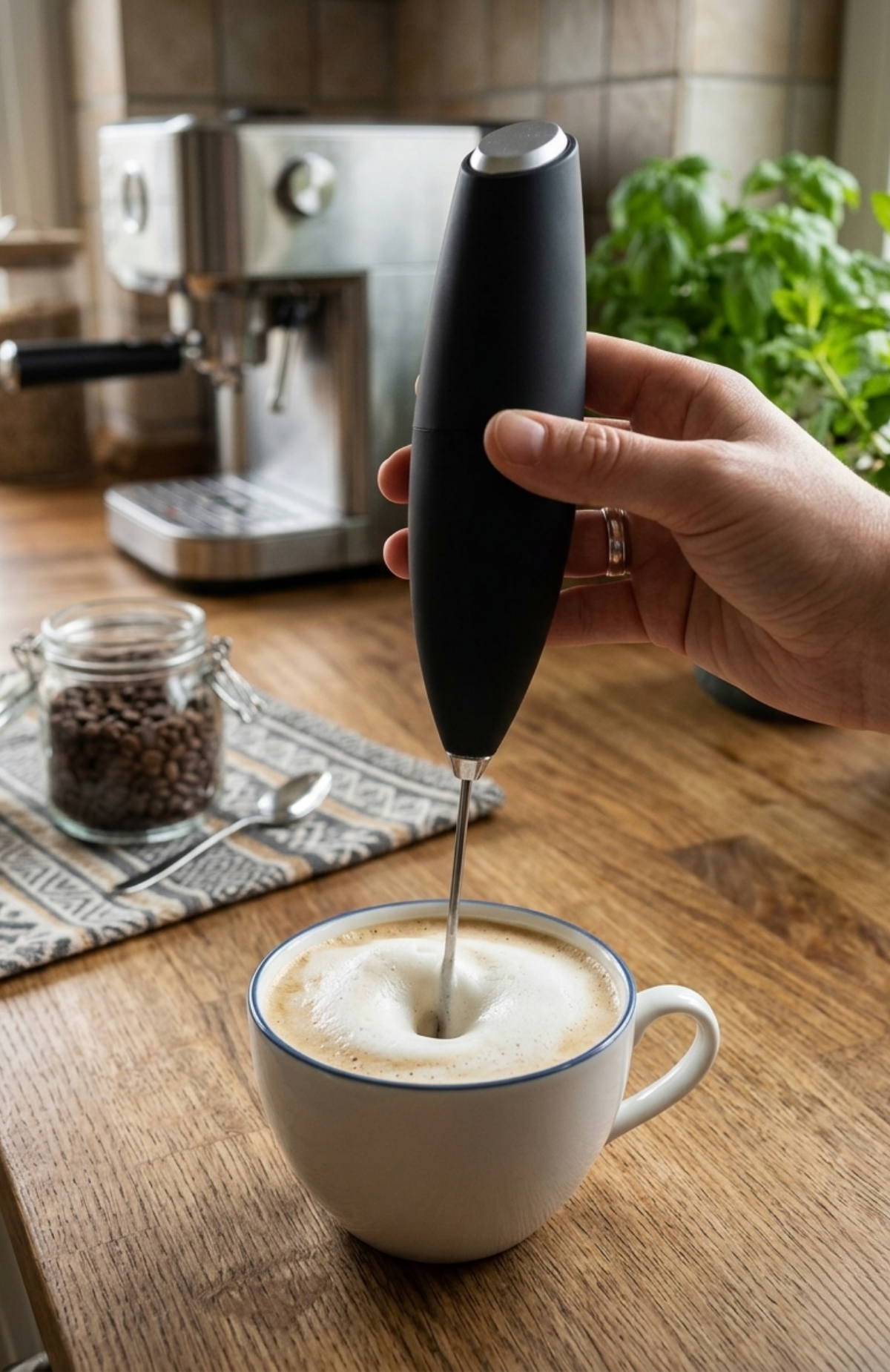 Revolvedor Portátil Mini Batidor Eléctrico Con Soporte Café