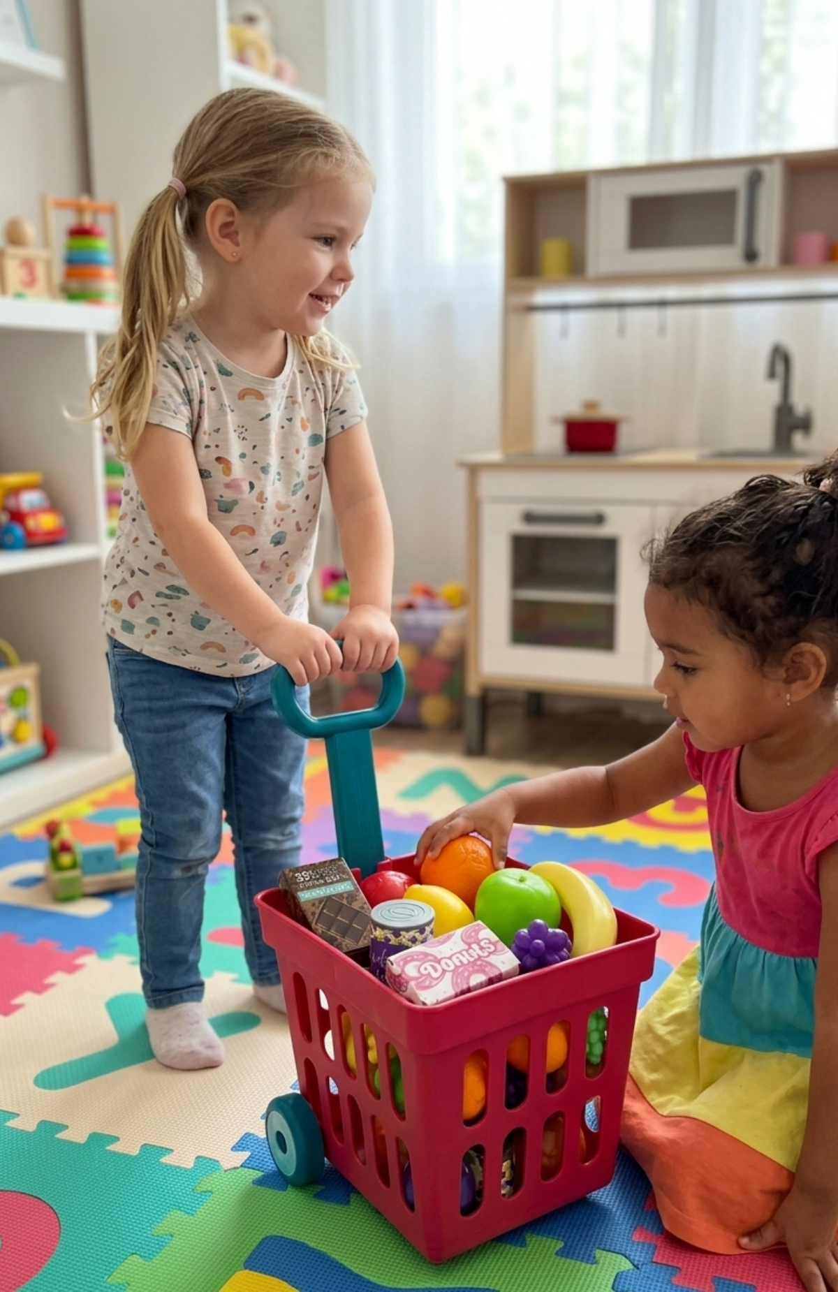 Carrito Compras Juguete Para Niños Con Frutas Y Alimentos