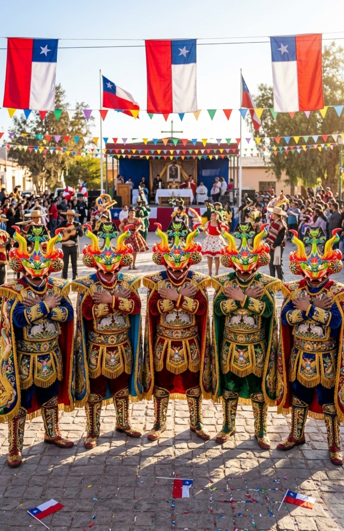 Pack 5 Máscaras La Tirana Diablada Traje Típico Baile Fiestas