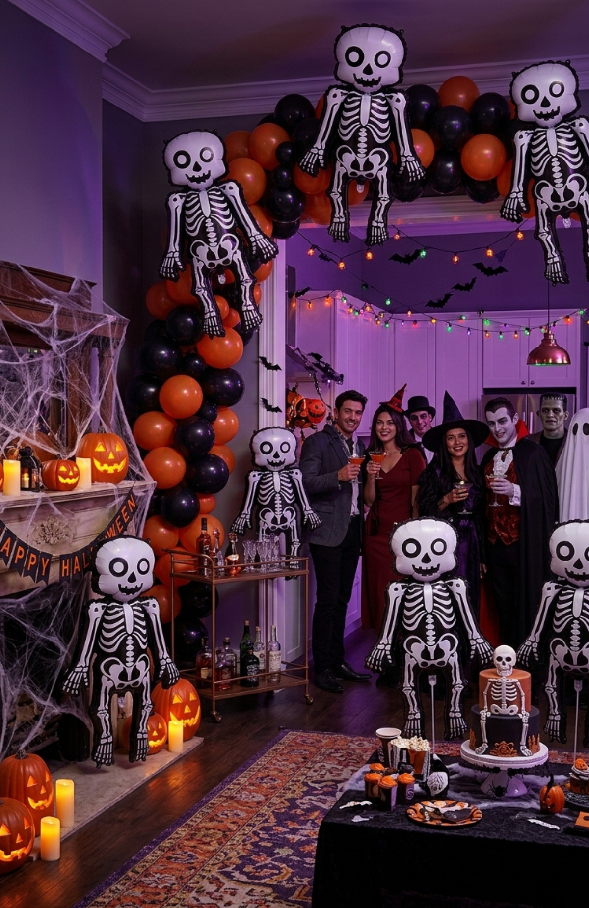 Globo Metalizado Esqueleto Halloween Gigante 53x92cm Decoración