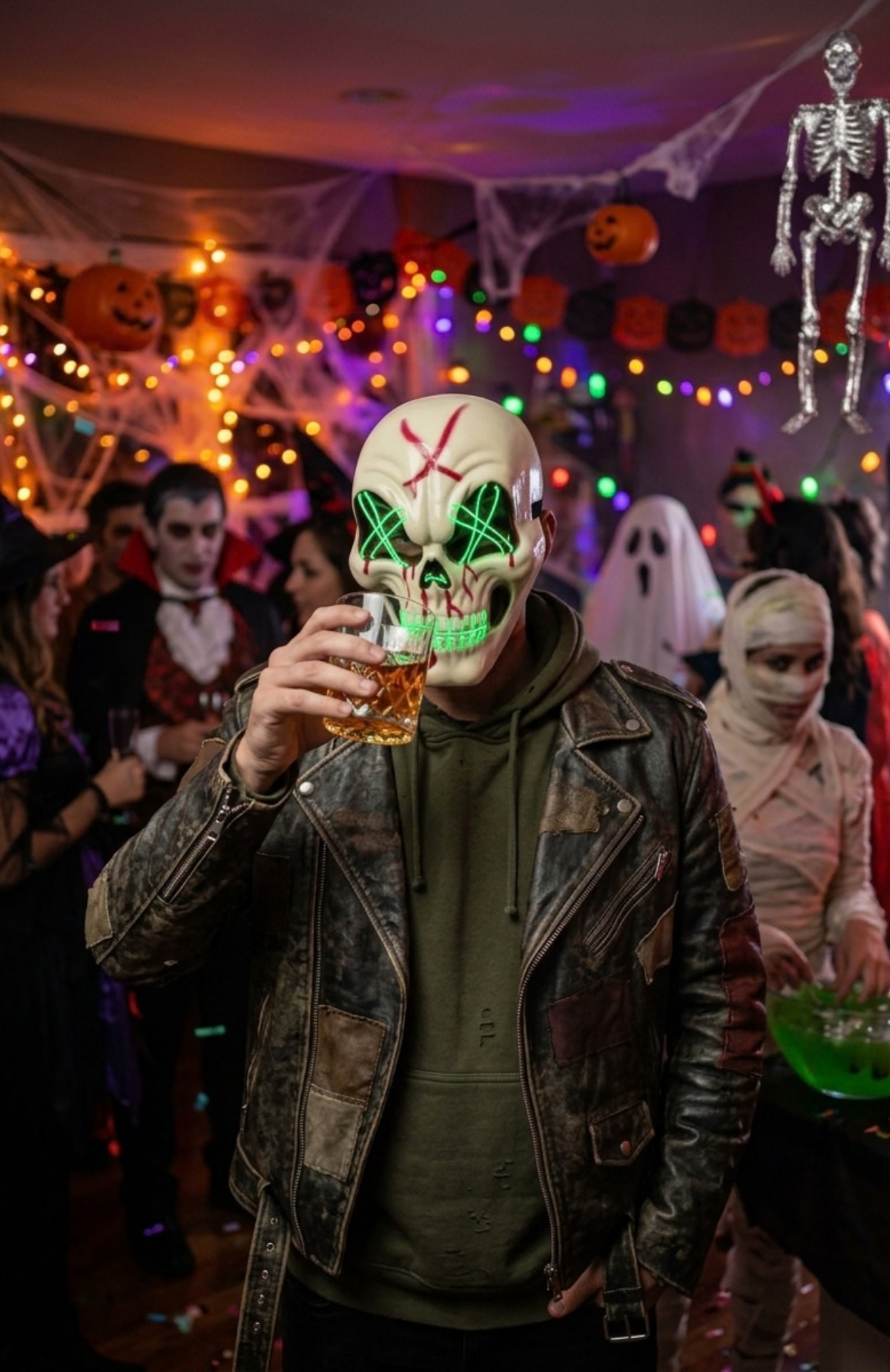 Máscara La Purga Led Calavera Disfraz Halloween Fiesta + Baterías De Obsequio