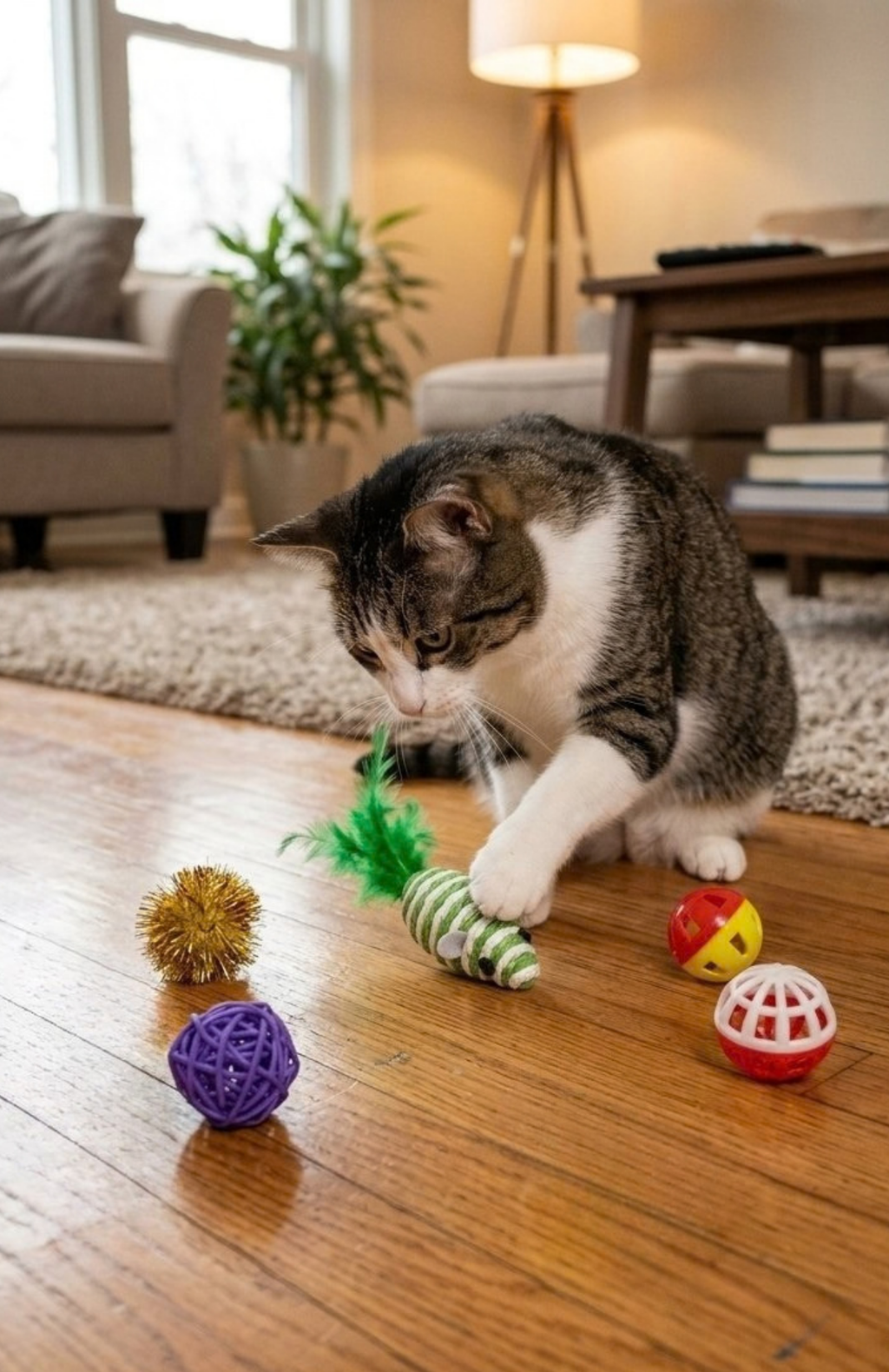 Set 6 Juguetes Para Gatos Pelotas Con Sonido Y Raton