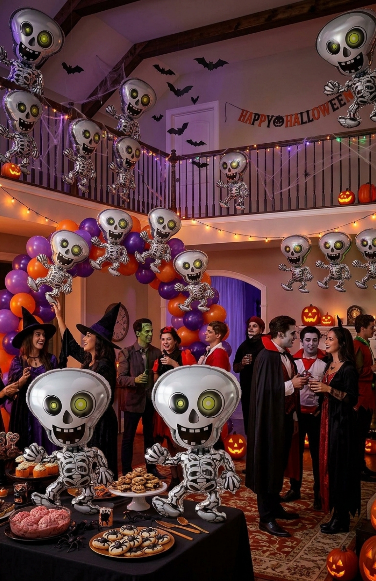 Globo Metalizado Esqueleto Halloween Gigante 48x80cm Decoración