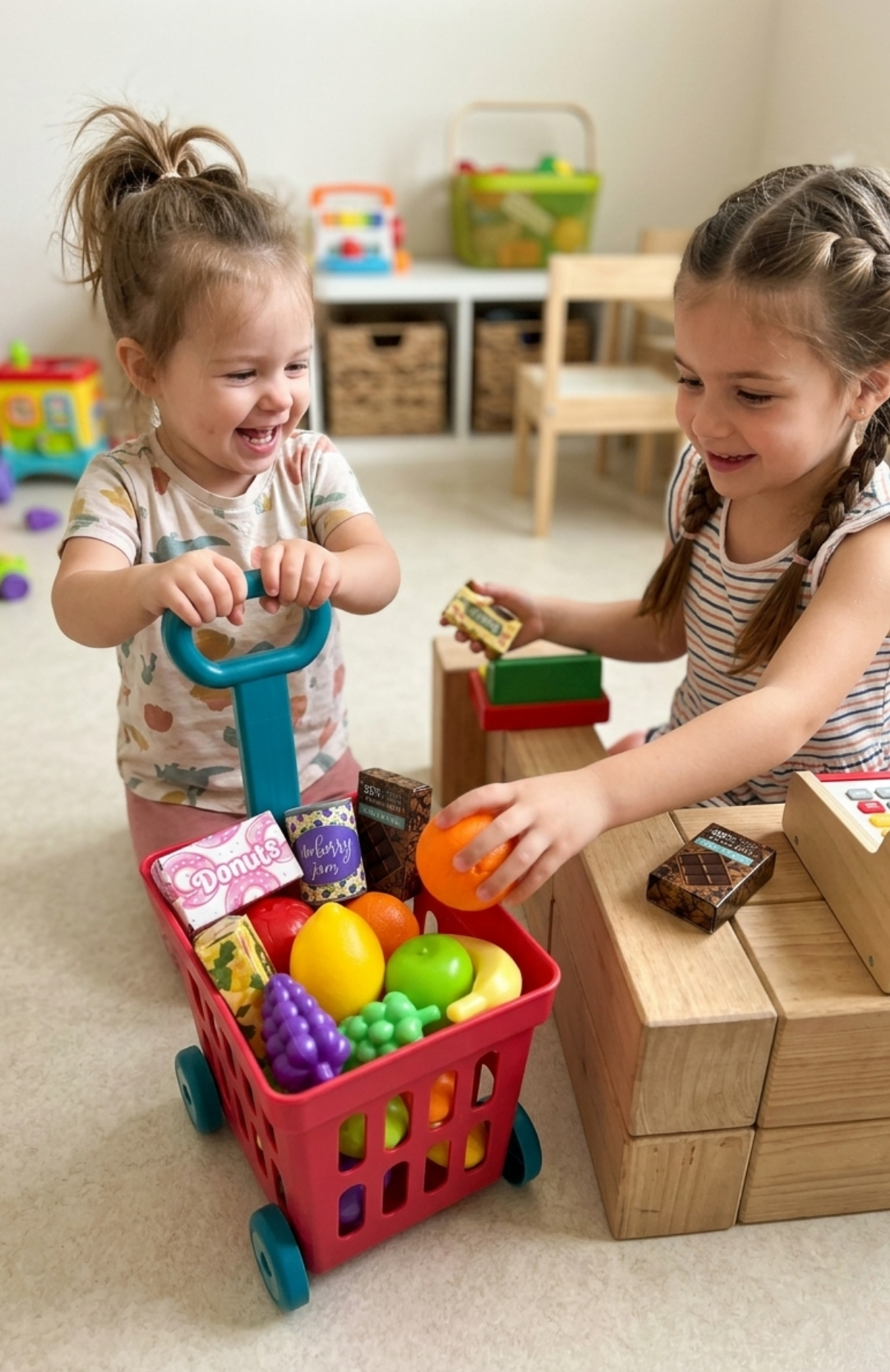 Carrito Compras Juguete Para Niños Con Frutas Y Alimentos