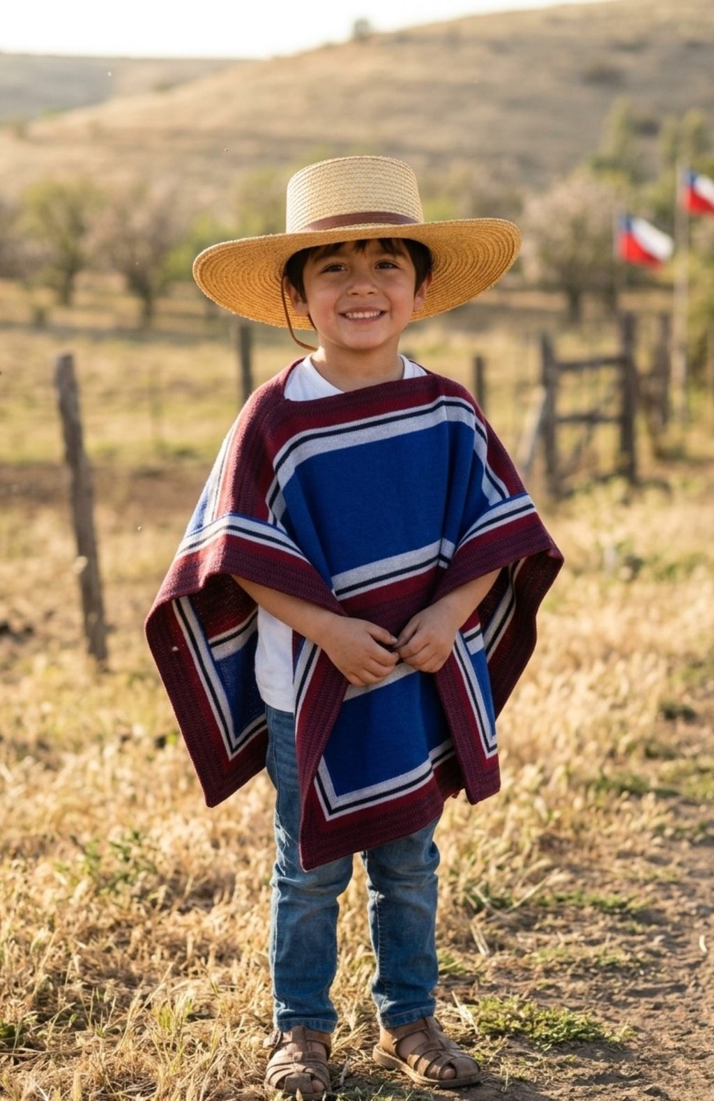 Manta Poncho Huaso Baile Cueca Fecha Patrias Niños 53x85cm
