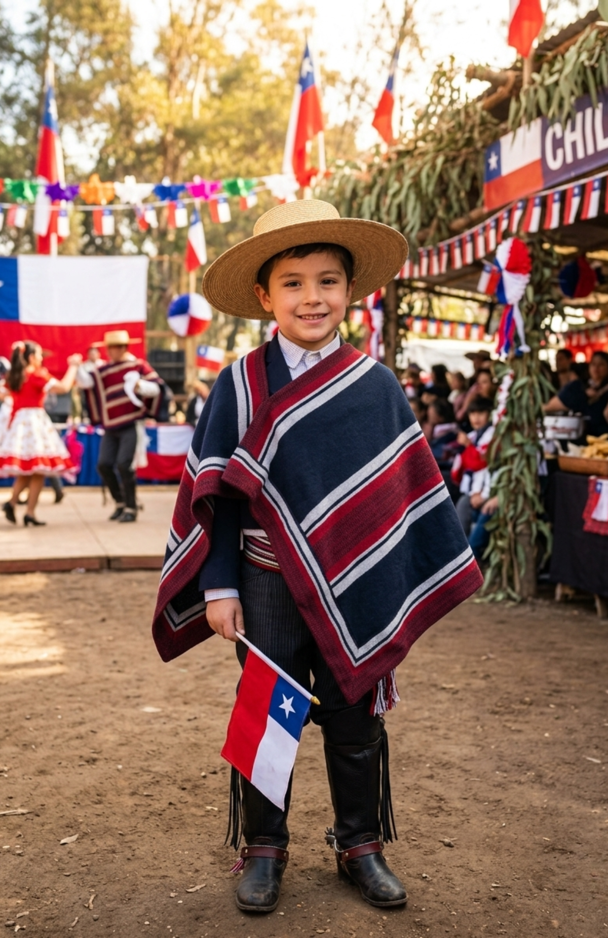 Manta Poncho Huaso Baile Cueca Fecha Patrias Niños 53x85cm