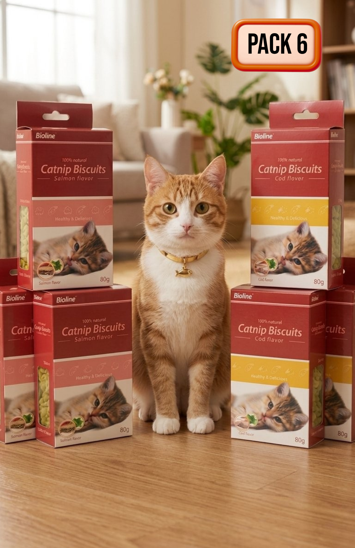 Pack 6 Snack Bioline Gato Con Catnip Y Bacalao / Salmón 80 G