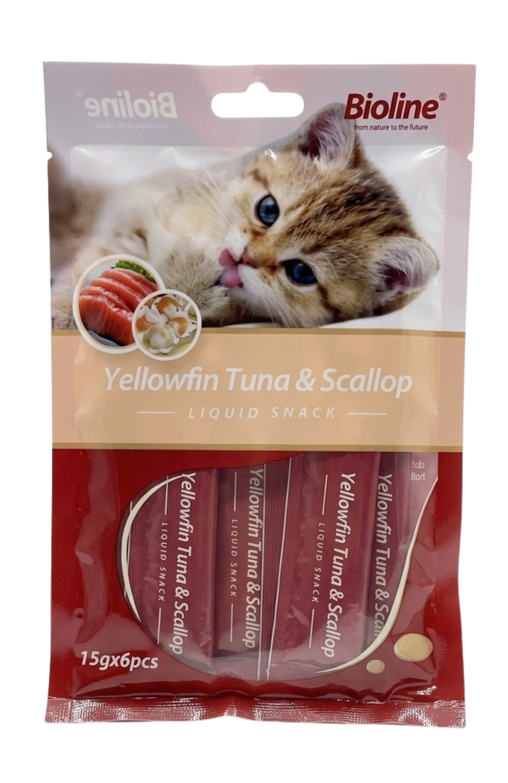 Pack 6 Snack Líquido Gatos Bioline Sabor Bonito (atún) 15 G