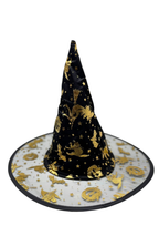 Sombrero De Bruja Negro Con Estampado Dorado Halloween / Fiesta