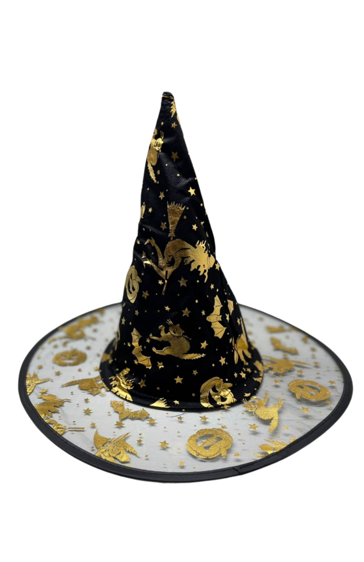 Sombrero De Bruja Negro Con Estampado Dorado Halloween / Fiesta