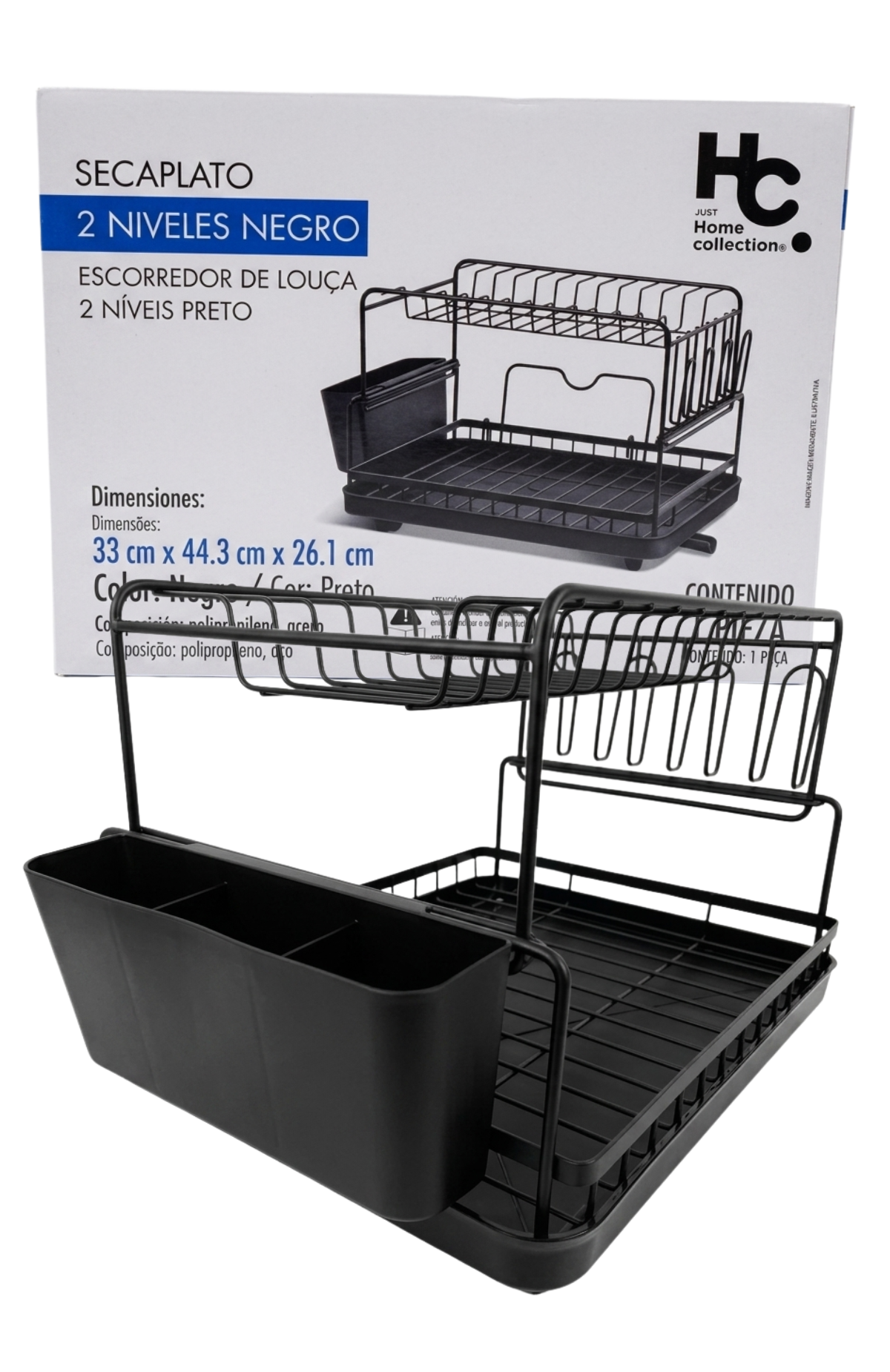 Secaplatos Escurridor De Platos 2 Pisos Simplit Acero Negro