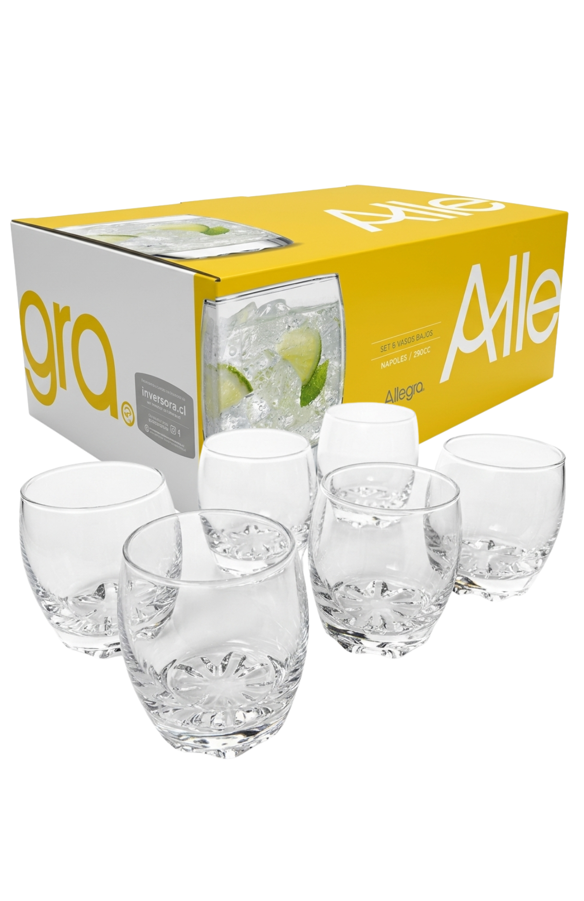 Set De 6 Vasos De Vidrio Bajos Allegra Nápoles 290ml