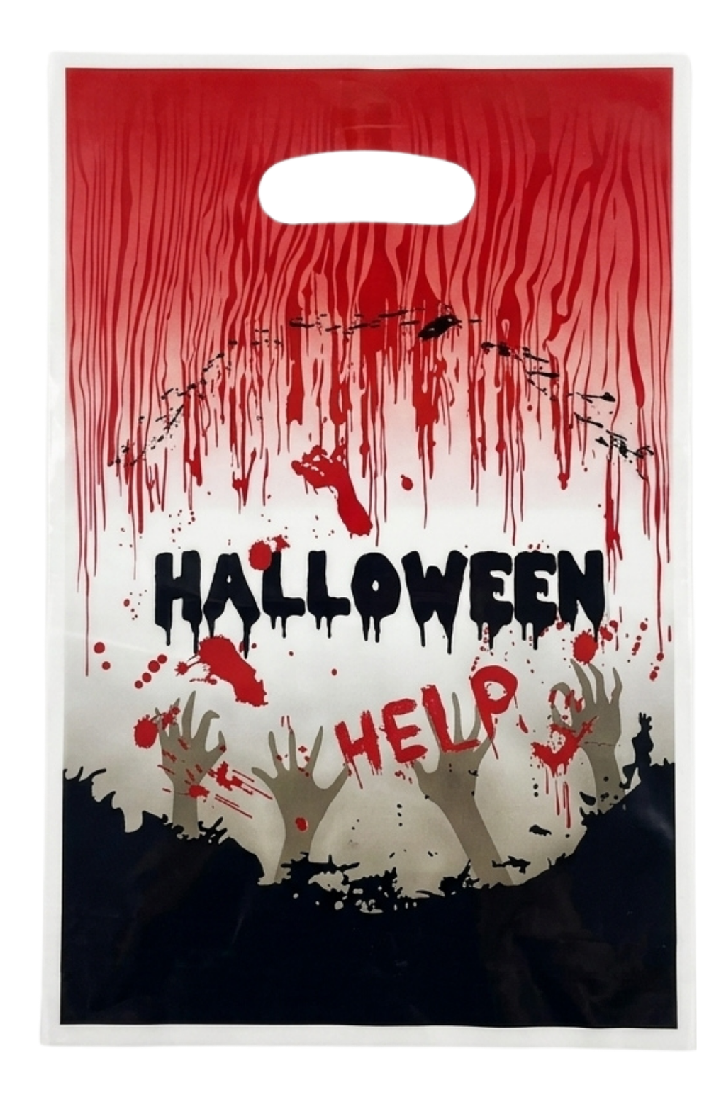 Pack 10 Bolsas Para Dulces Halloween Plásticas Con Manilla 16.5x25.5cm (Sangre)
