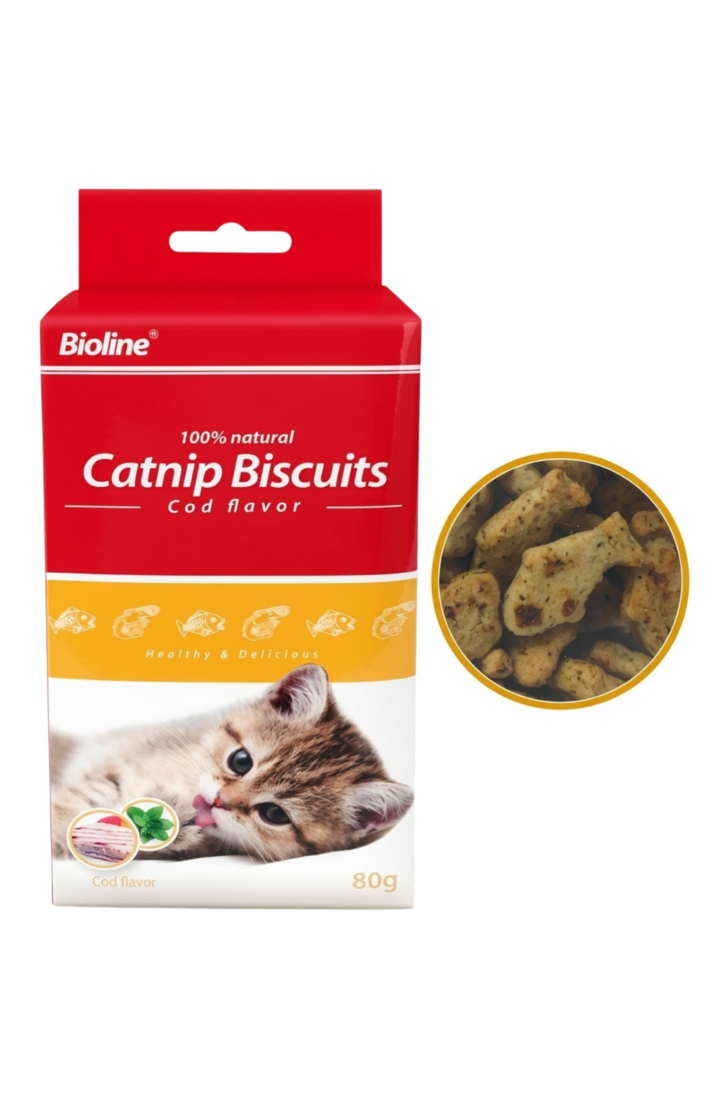Pack 6 Snack Bioline Para Gato Con Catnip Y Salmón / Bacalao 80 G