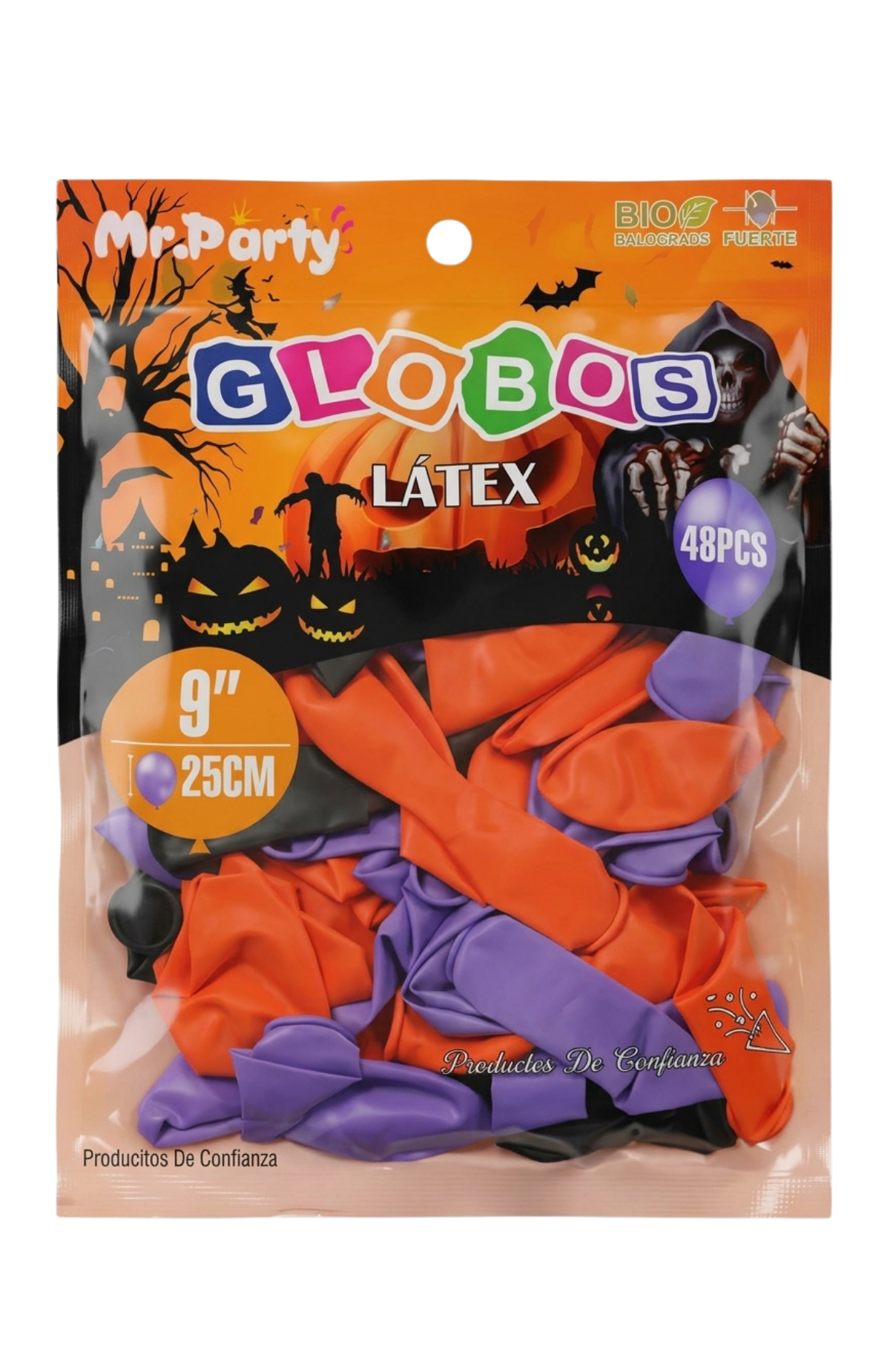 Globos De Látex Halloween Negro Naranja Y Morado 48 Piezas