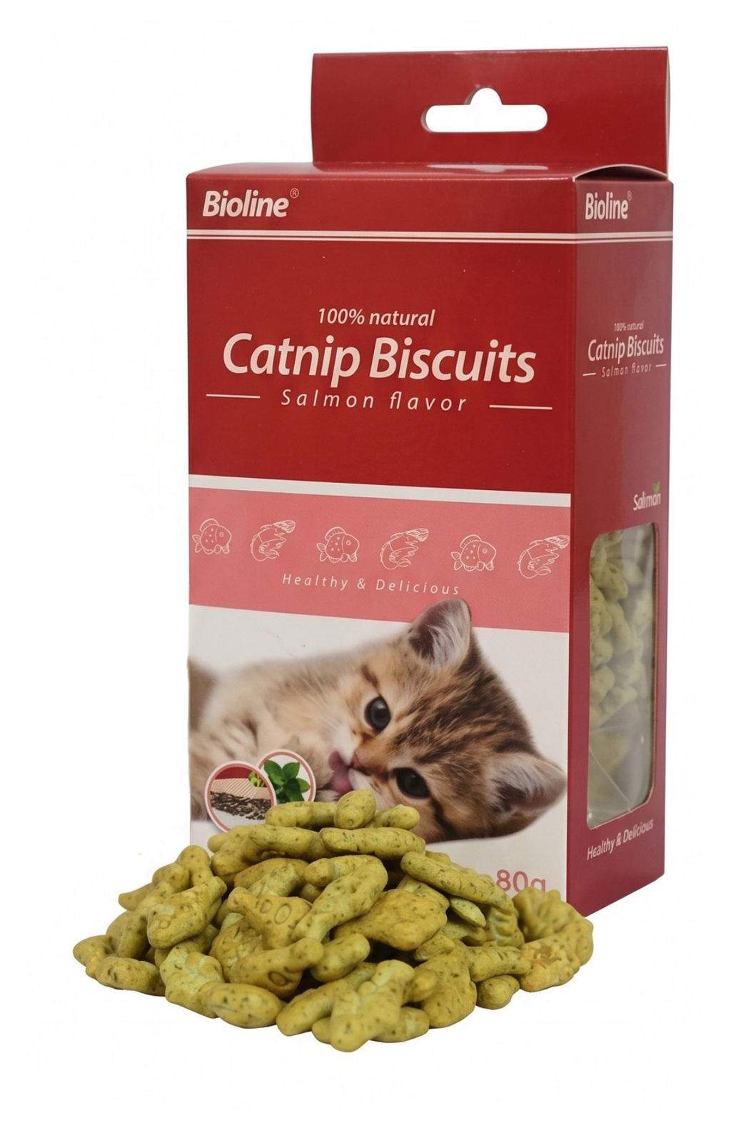 Pack 6 Snack Bioline Para Gato Con Catnip Y Salmón / Bacalao 80 G