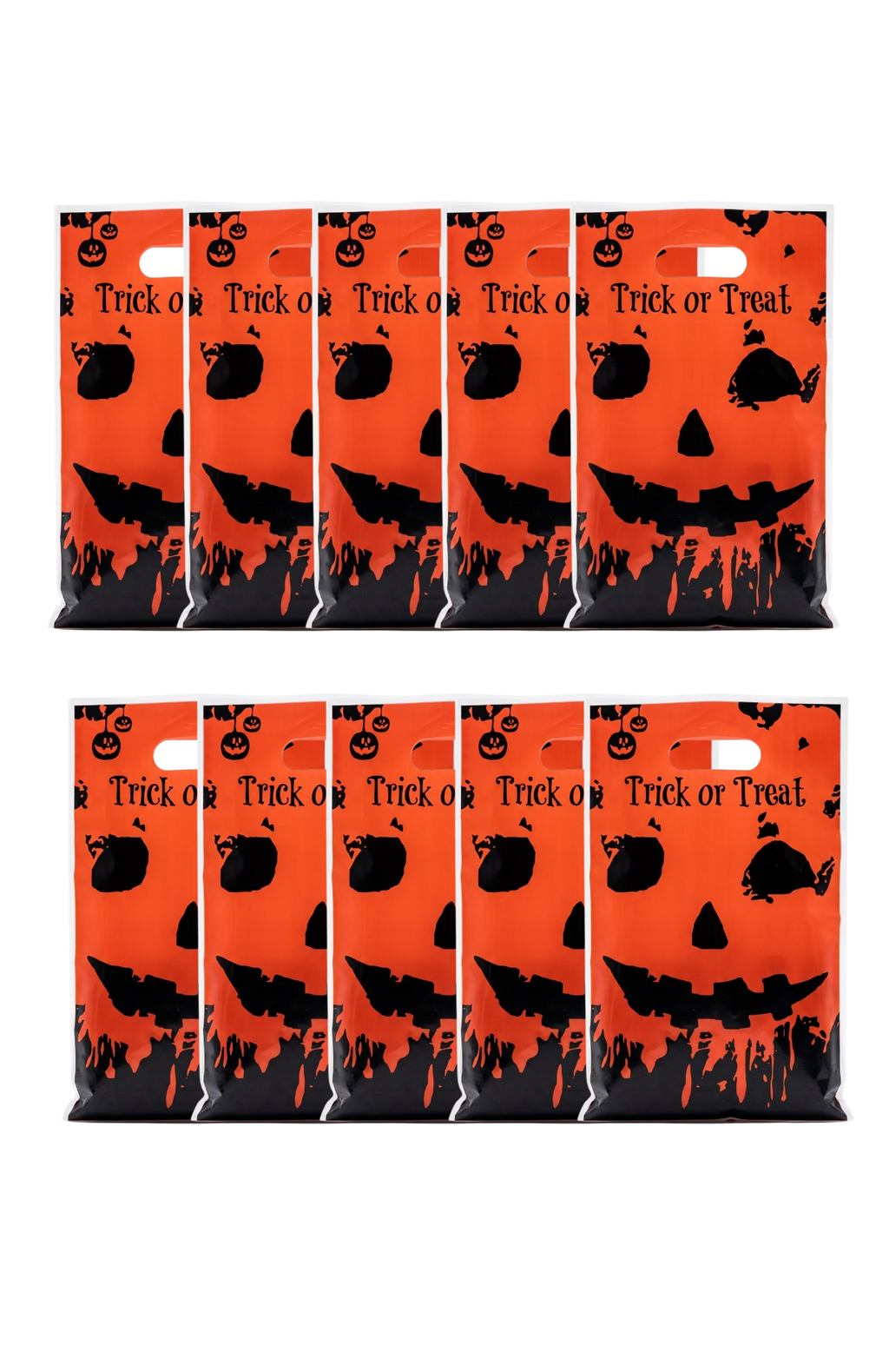 Pack 10 Bolsas Para Dulces Halloween Plásticas Con Manilla 16.5x25.5cm (Trick Or Treat)
