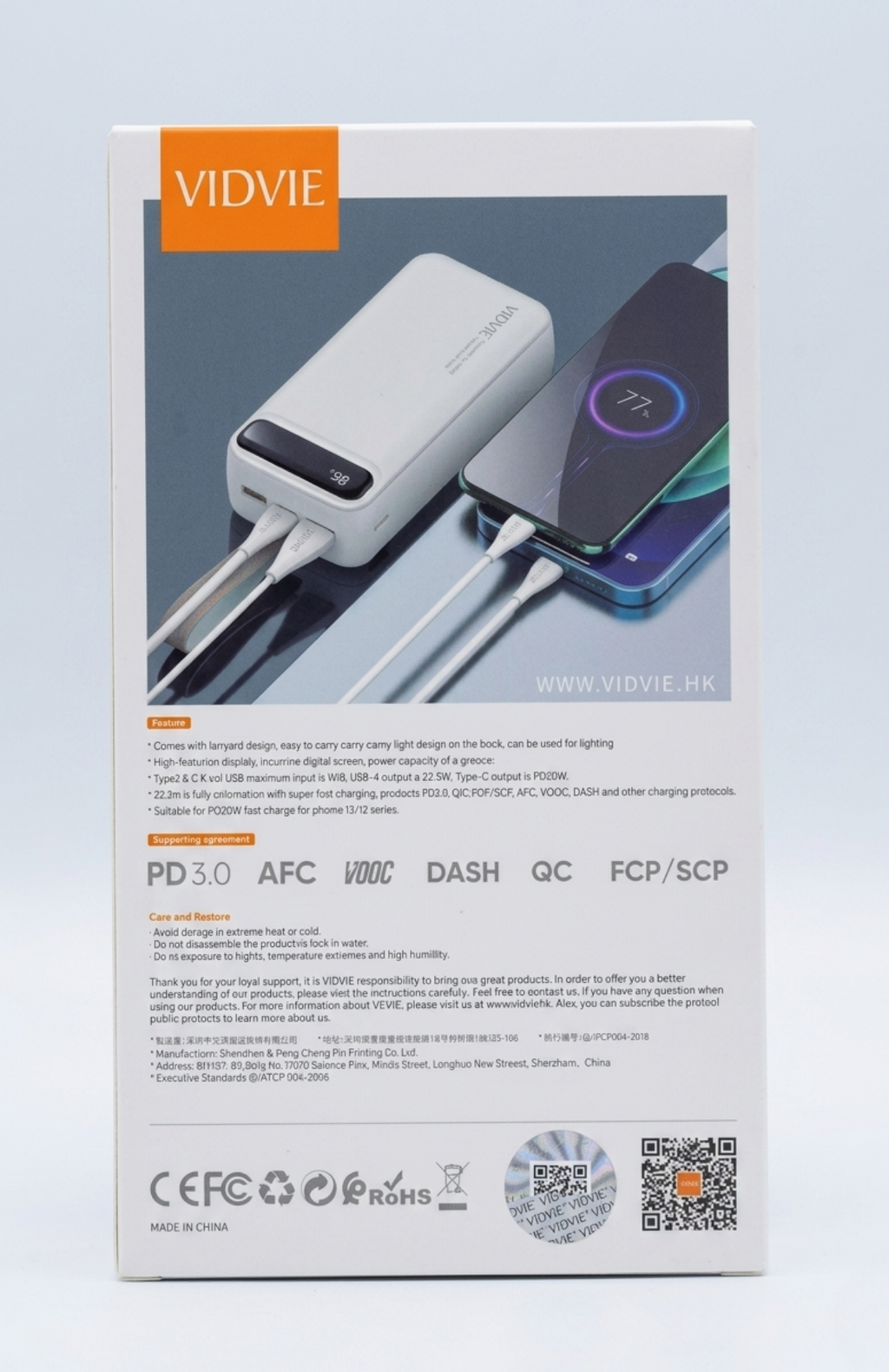 Cargador Portátil Powerbank Vidie De 30000 Mah 22.5w