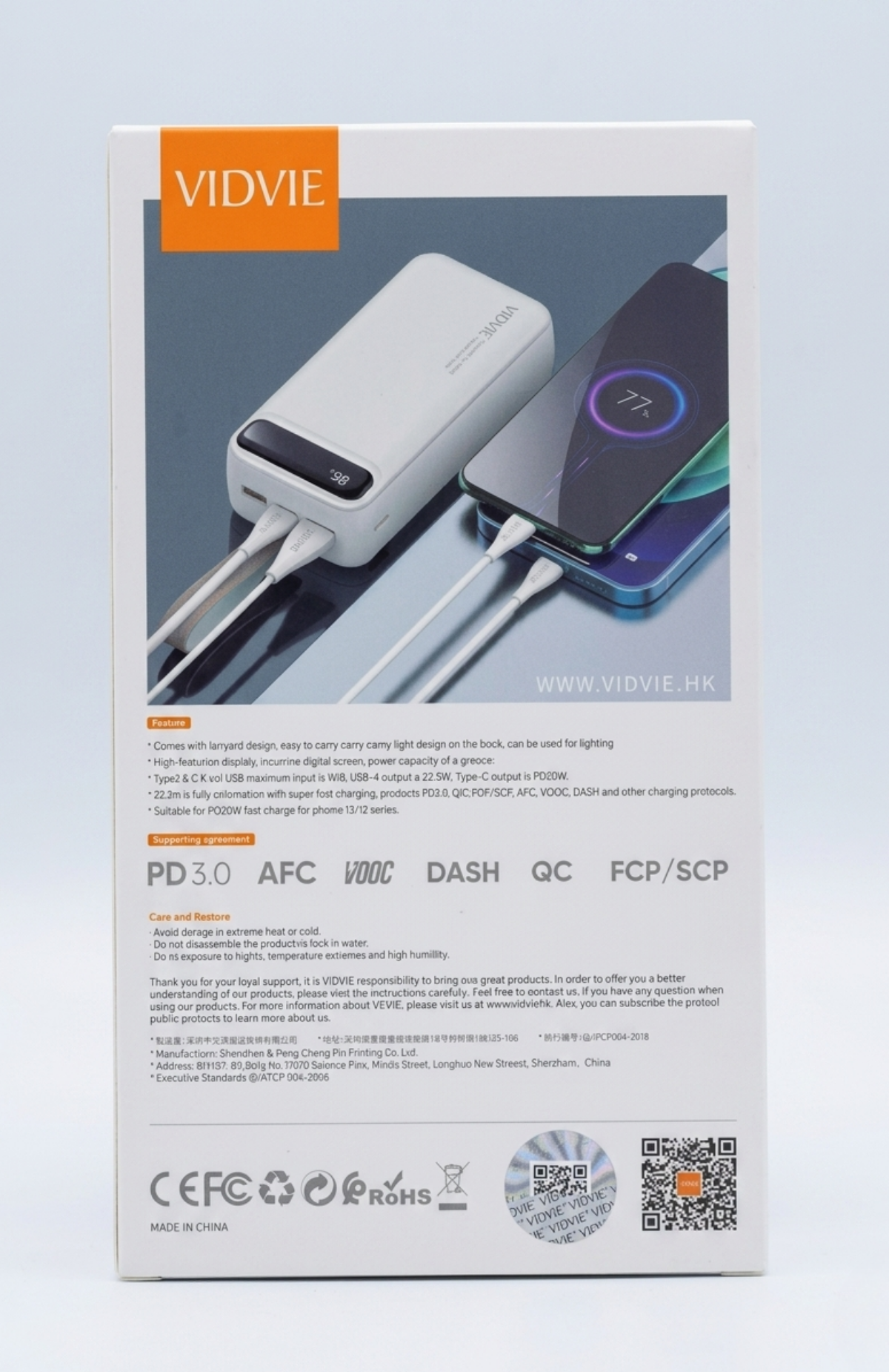 Cargador Portátil Powerbank Vidie De 30000 Mah 22.5w