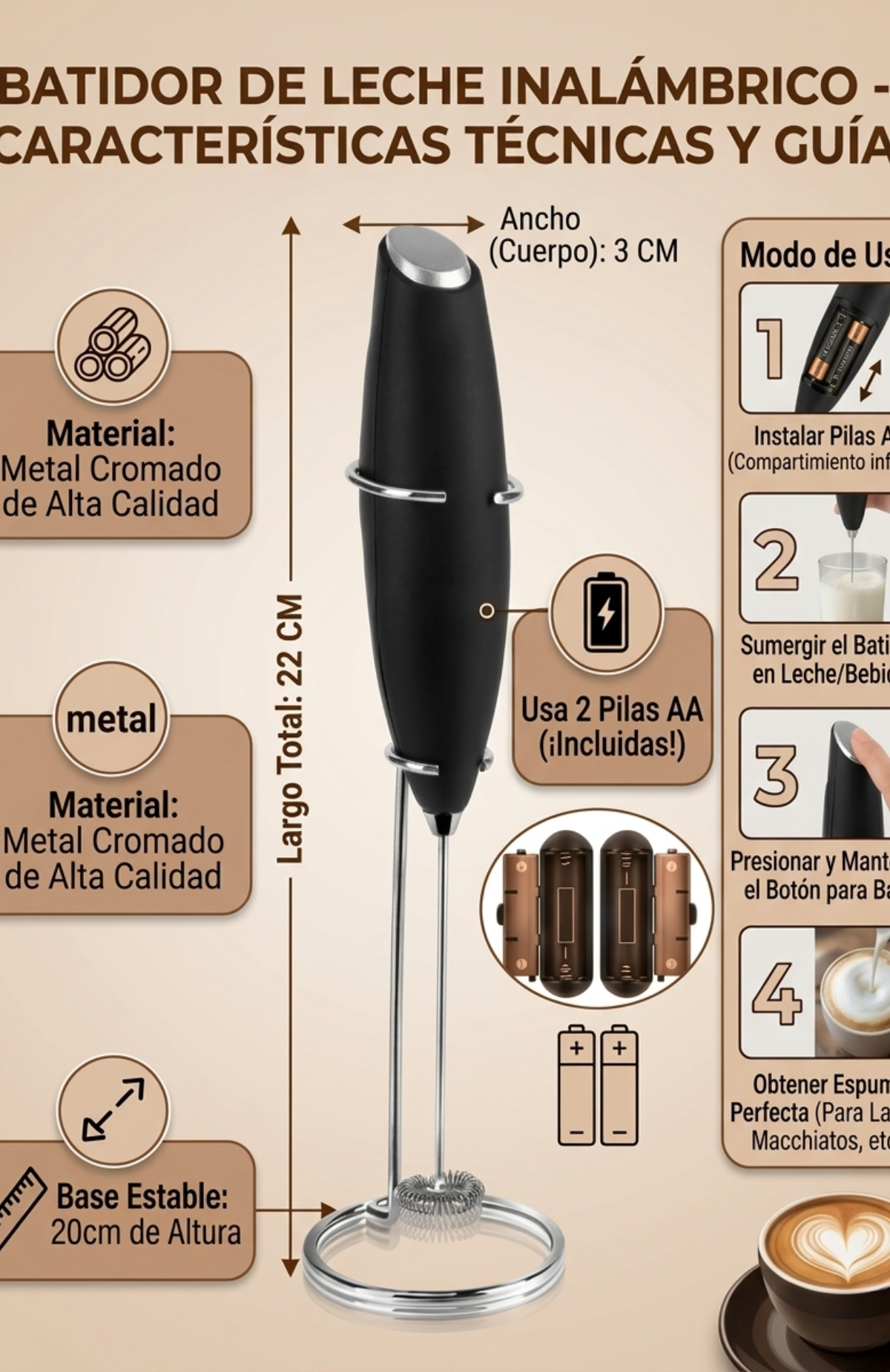 Revolvedor Portátil Mini Batidor Eléctrico Con Soporte Café