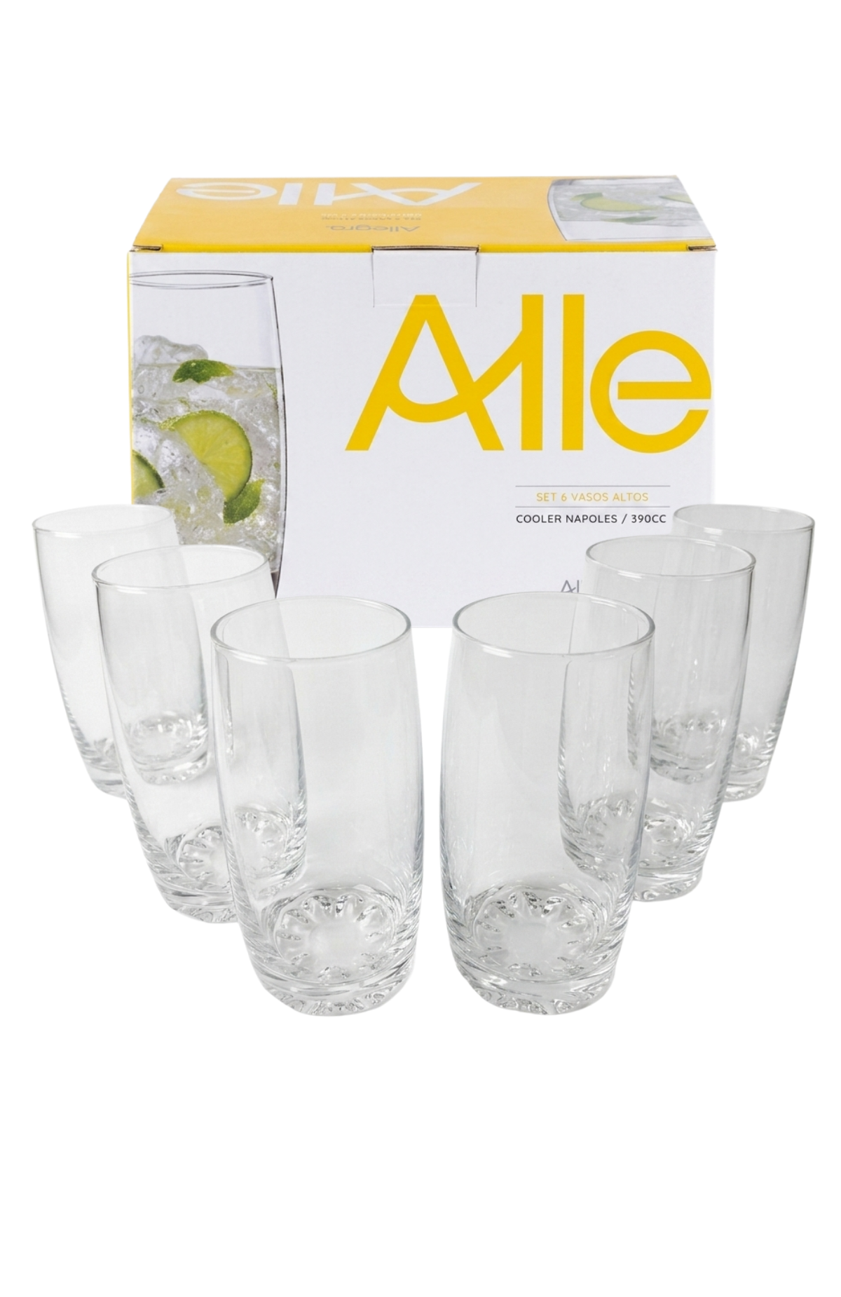Set De 6 Vasos De Vidrio Altos Allegra Cooler Nápoles 390ml